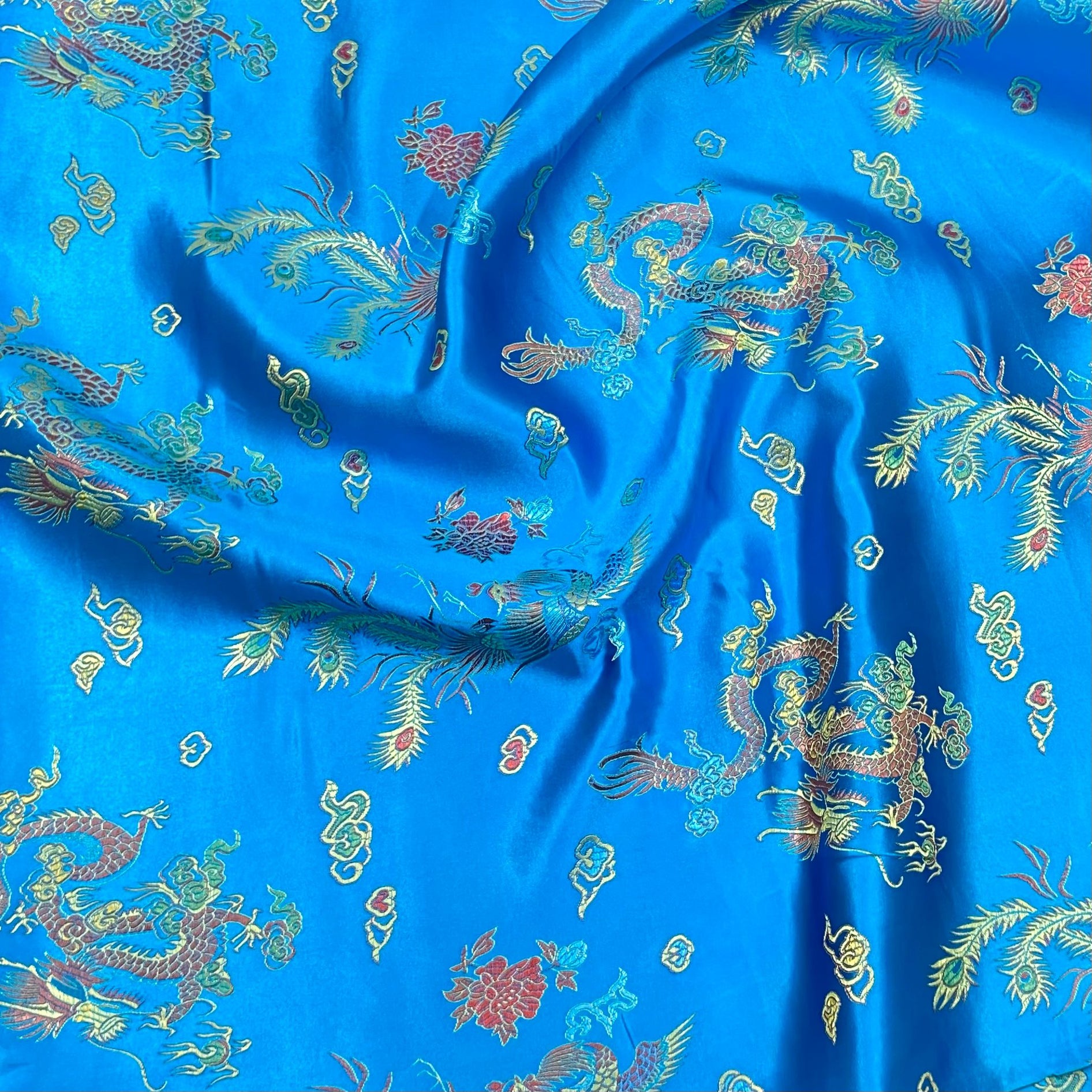 Per Metres Oriental Chinese Brocade - 45" Wide - (Blue)