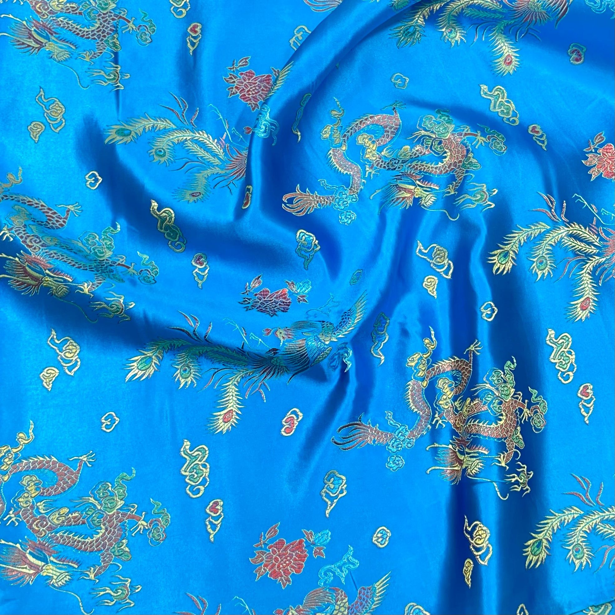 Per Metres Oriental Chinese Brocade - 45" Wide - (Blue)