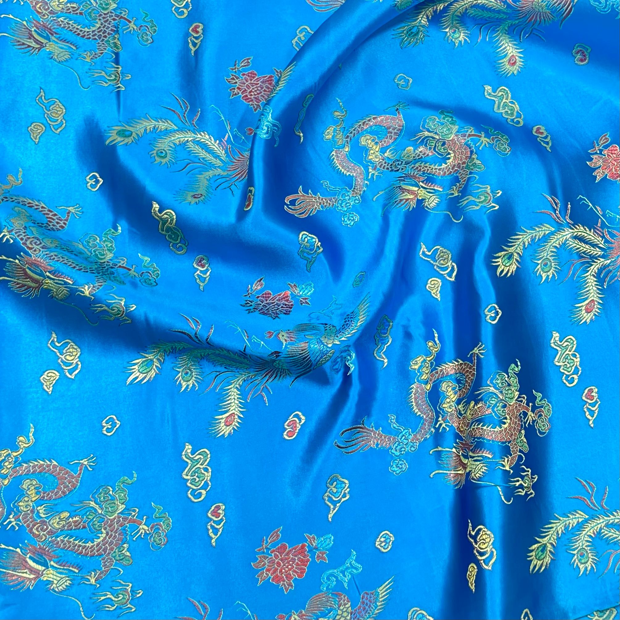 Per Metres Oriental Chinese Brocade - 45" Wide - (Blue)