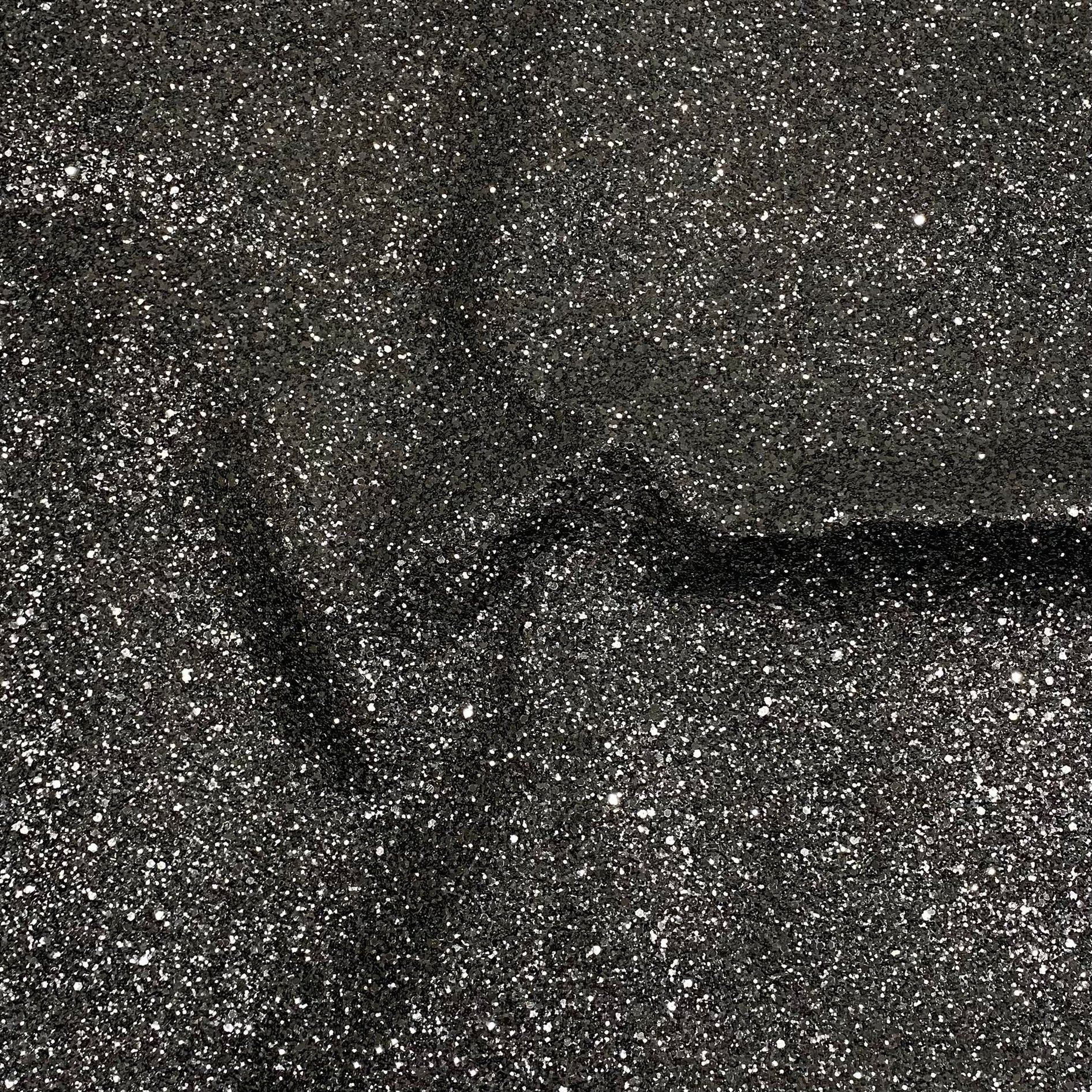 Cotton Backed Chunky Glitter Fabric- Black