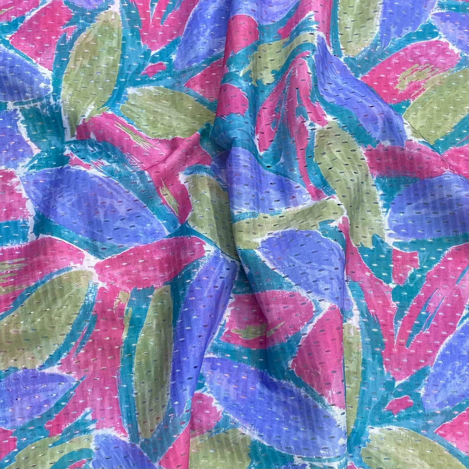 Beautiful Printed Cut Out Crepe 55"- 'Purple, pink & Green' Wide (3 Metres)