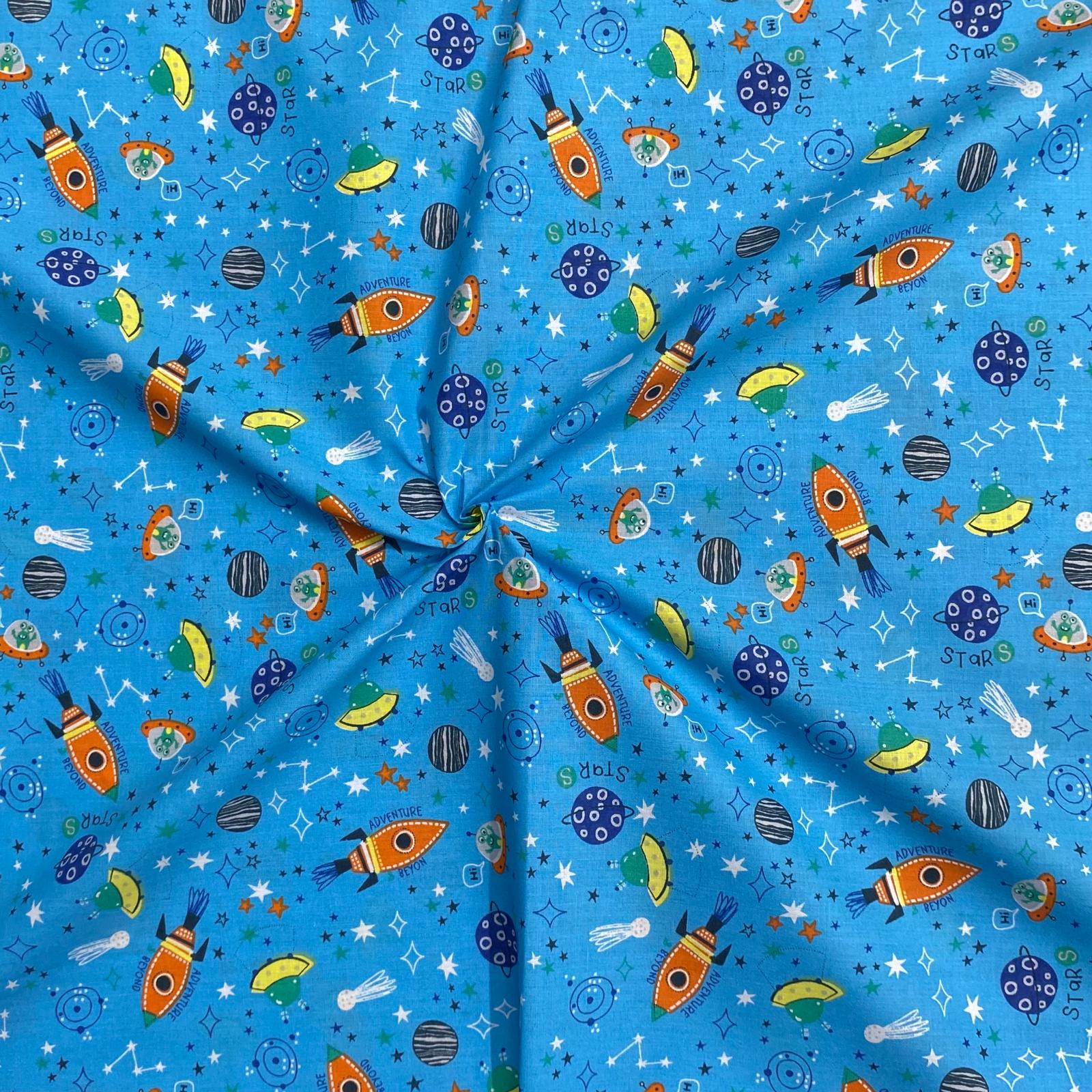 3 Metres Super Soft Printed Poplin Cotton - 63" Wide (Space)