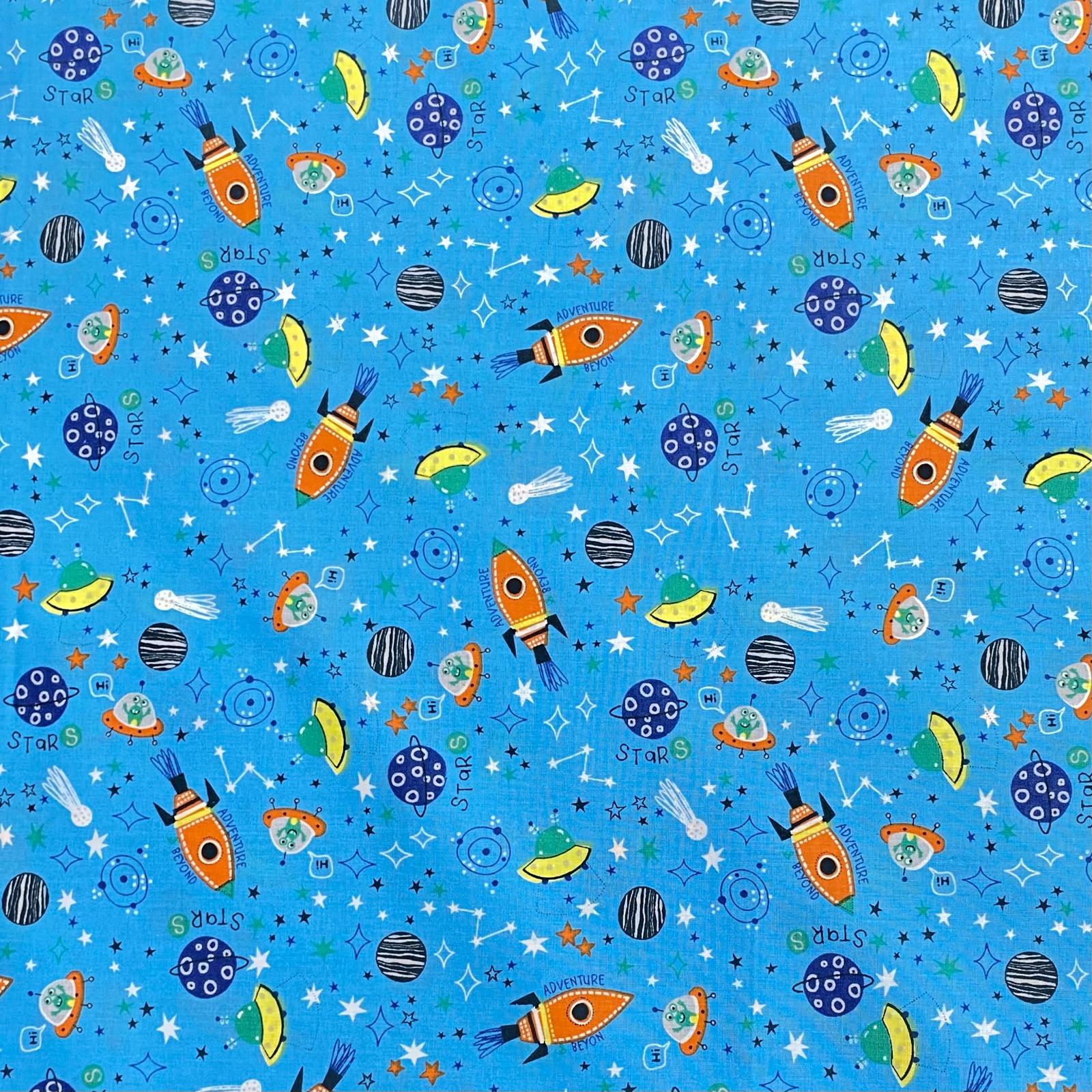 3 Metres Super Soft Printed Poplin Cotton - 63" Wide (Space)