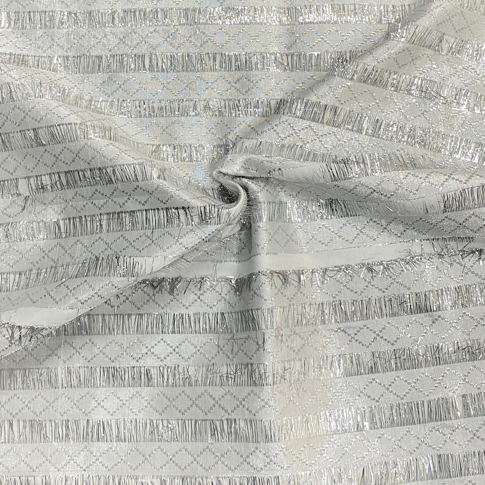 High Quality Tassels On Lamee, 'Silver' - 45" Wide (3 Metres)