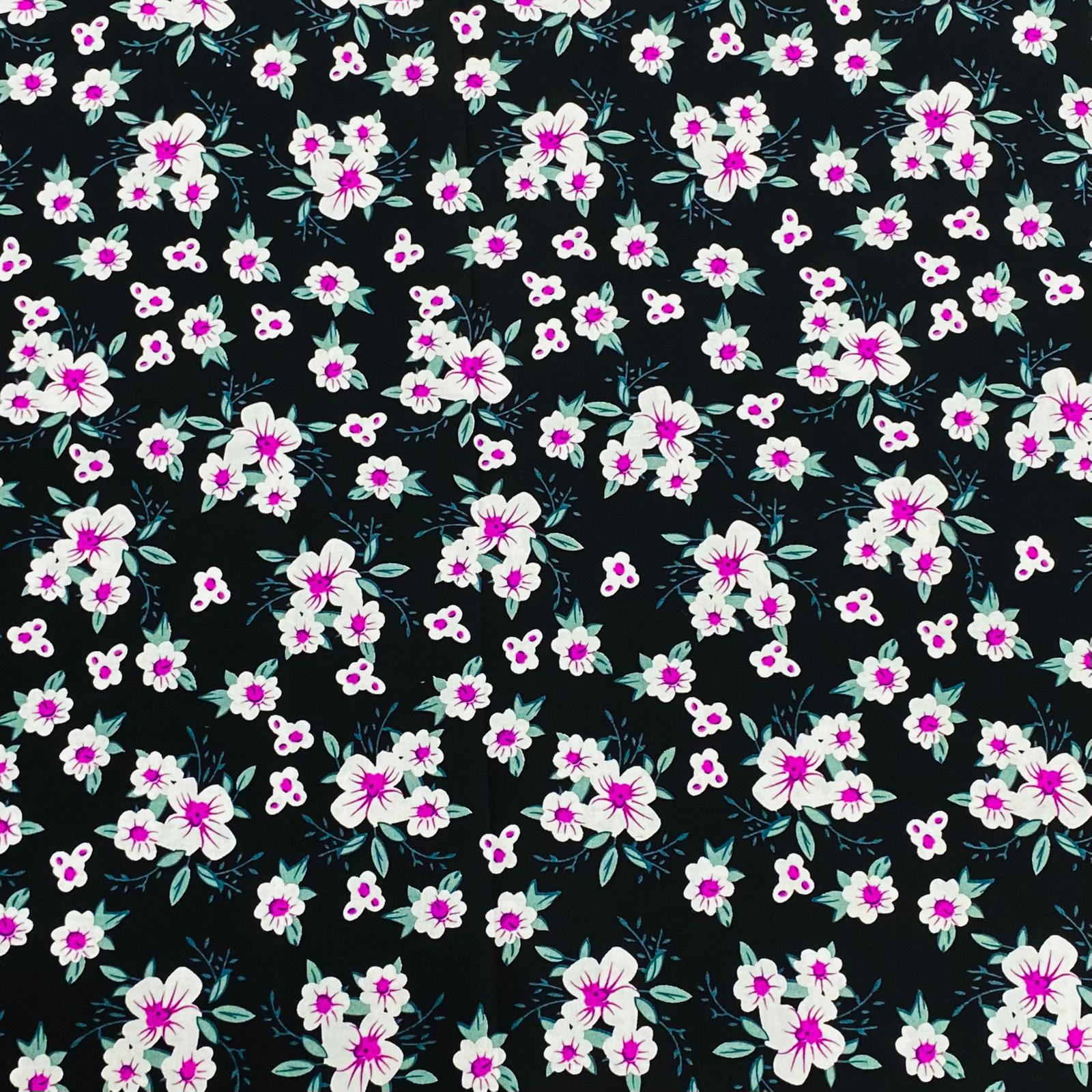 3 Metres, Premium Quality, Printed Dressmaking Viscose - 55" Wide (Black Flowers)