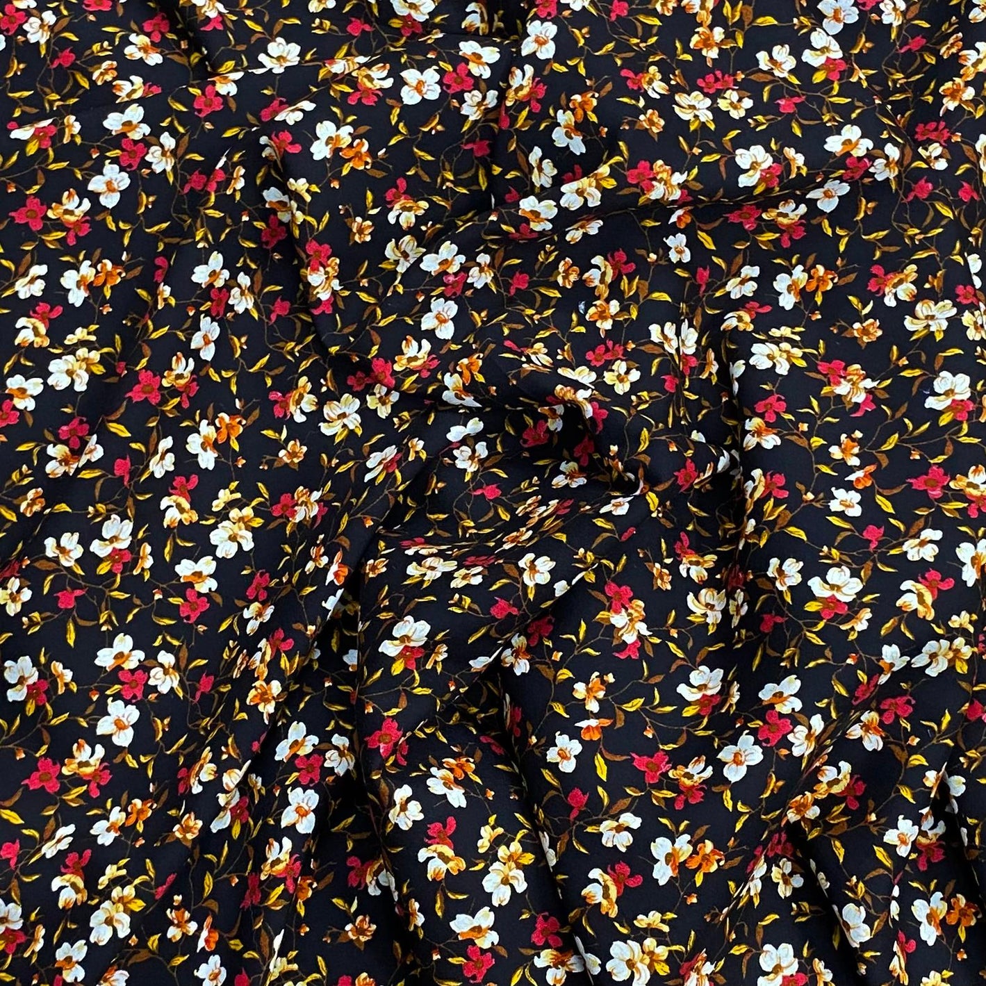 3 Metres, Premium Quality, Printed Dressmaking Viscose - 55" Wide (Black, Brown & Red)