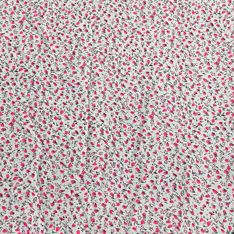 3 Metres, Premium Quality, Printed Dressmaking Viscose - 55" Wide (Grey & Pink)