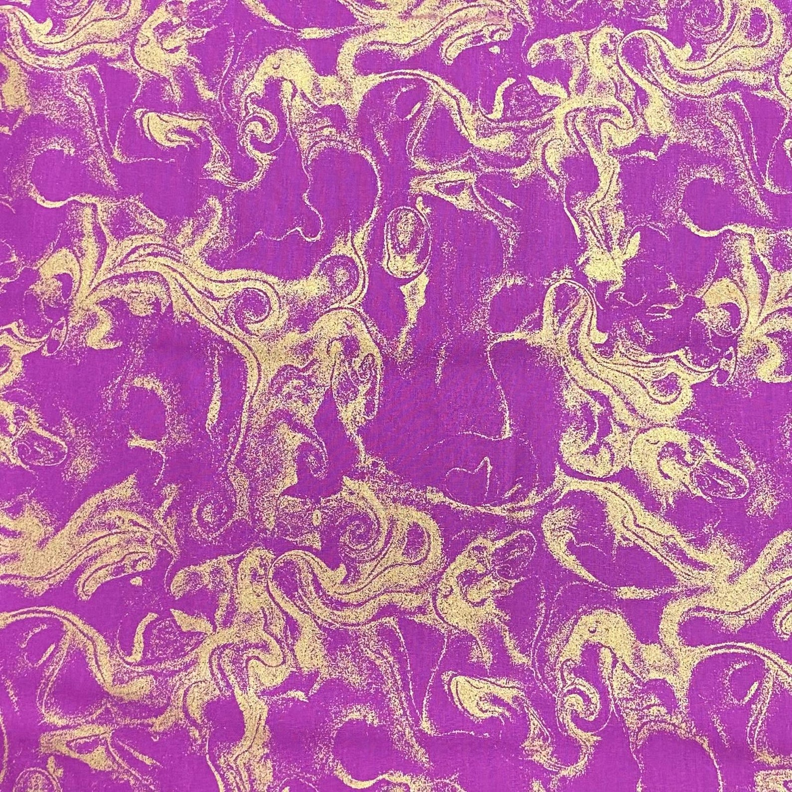 Per Metre Digitally Printed Gold Foil 100% Cotton- 45" Wide (Purple)