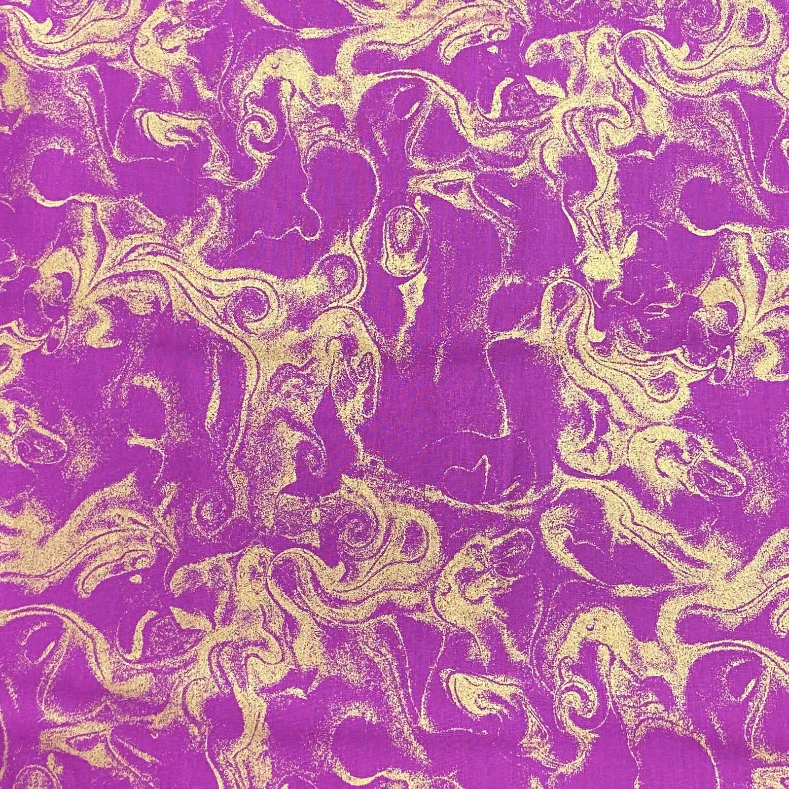 Per Metre Digitally Printed Gold Foil 100% Cotton- 45" Wide (Purple)