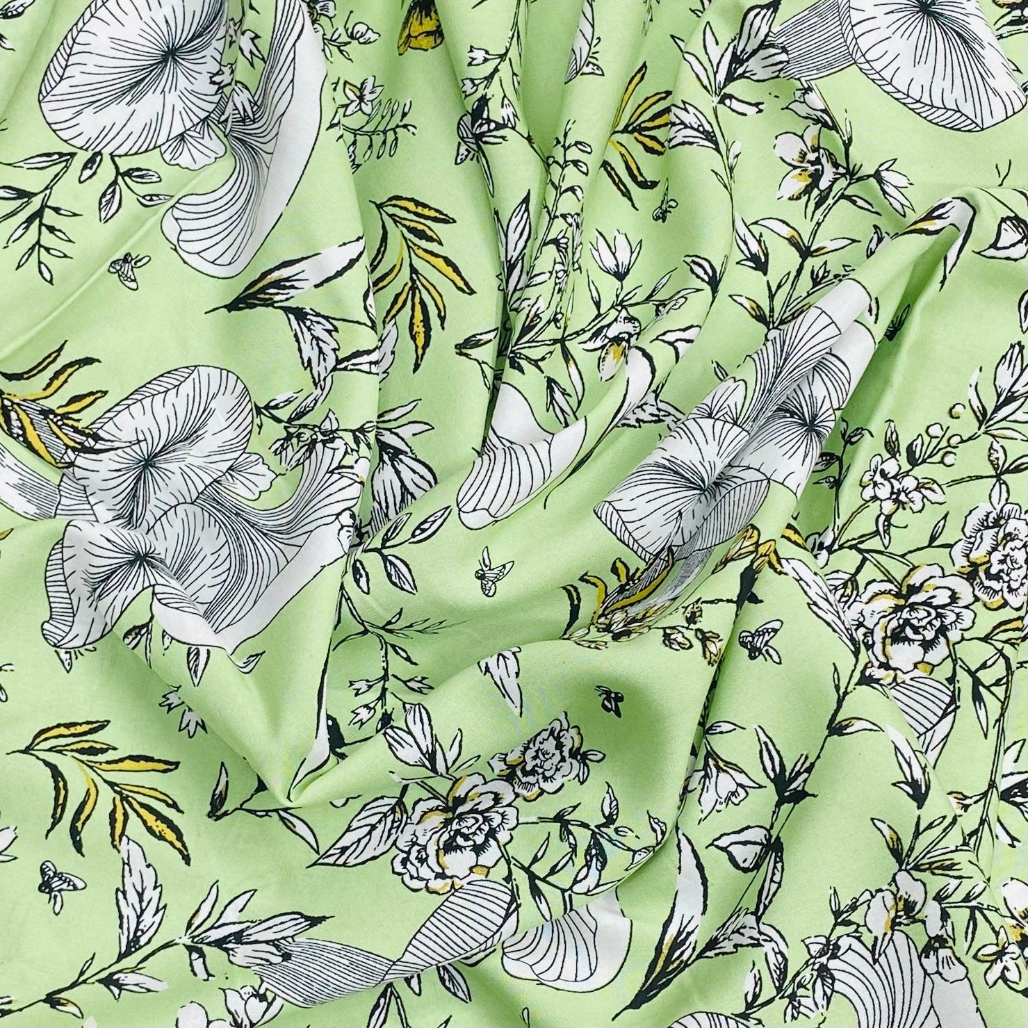 3 Metres, Premium Quality, Printed Dressmaking Viscose - 55" Wide (Green)