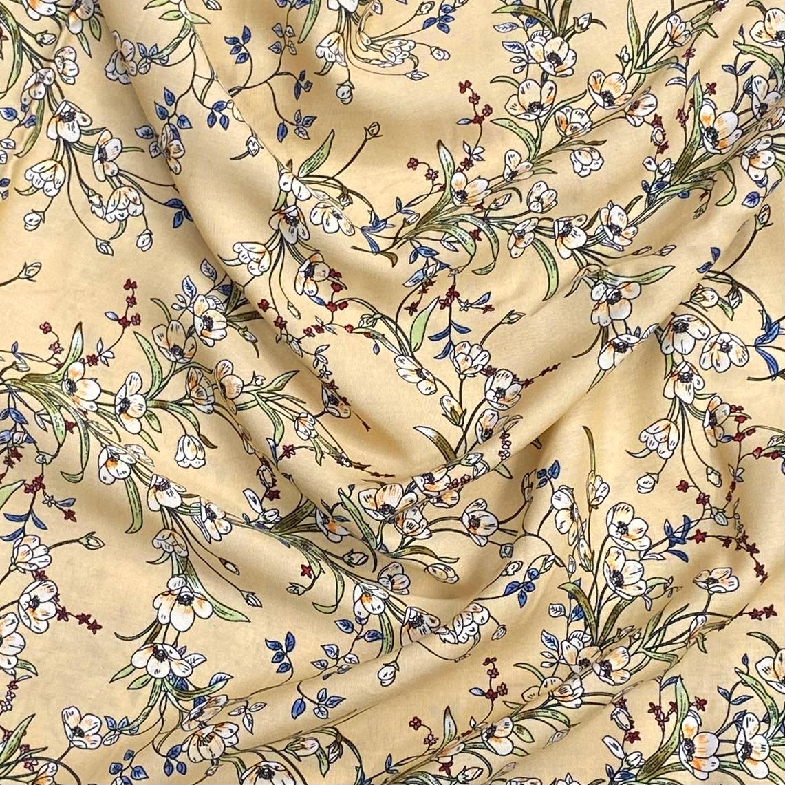 3 Metres, Premium Quality, Printed Dressmaking Viscose - 55" Wide (Yellow)