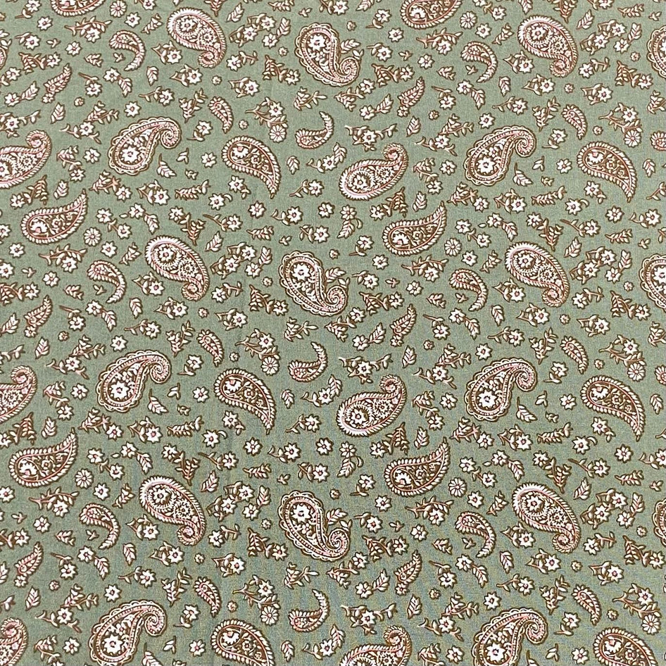 3 Metres, Premium Quality, Printed Dressmaking Viscose - 55" Wide (Paisley Khaki)