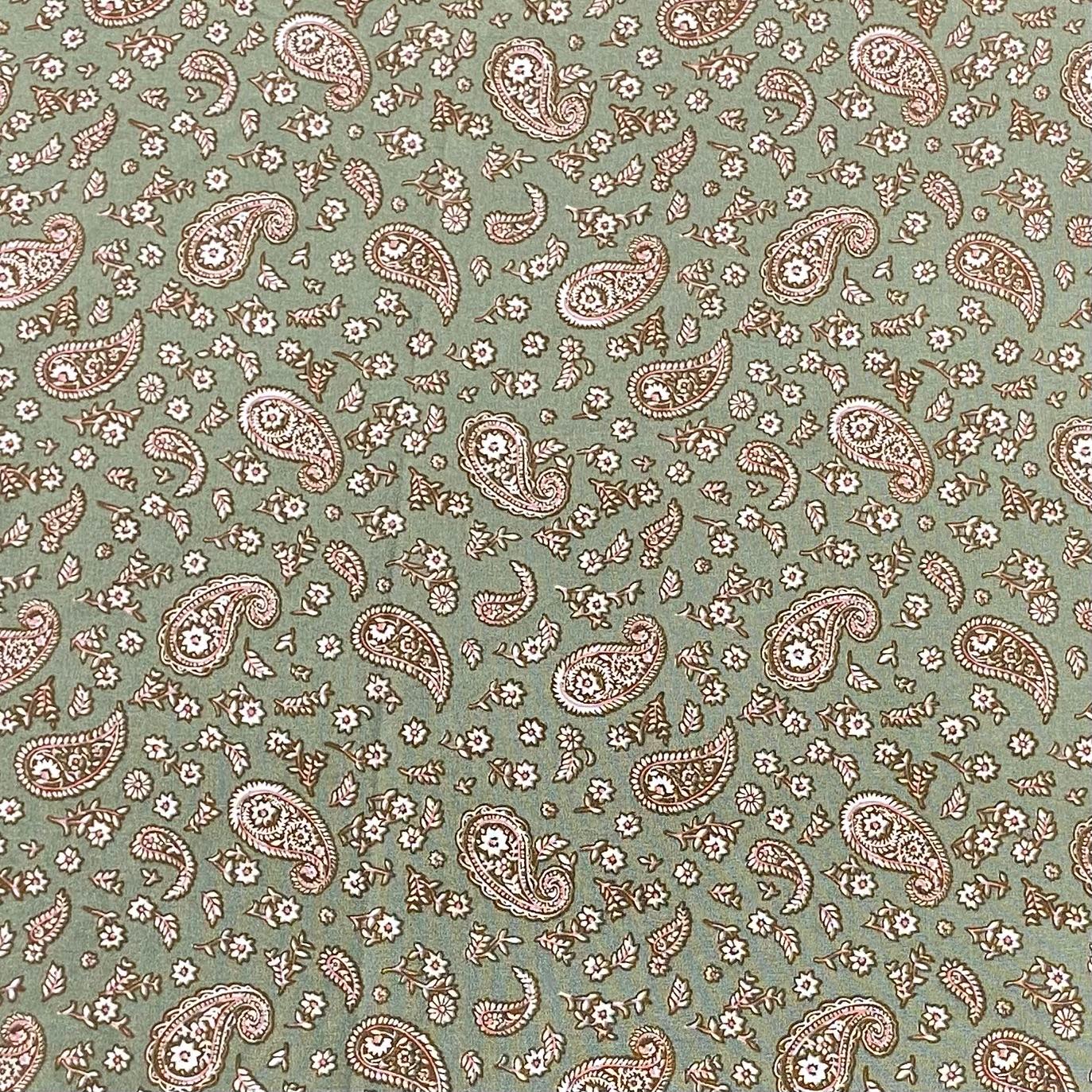 3 Metres, Premium Quality, Printed Dressmaking Viscose - 55" Wide (Paisley Khaki)