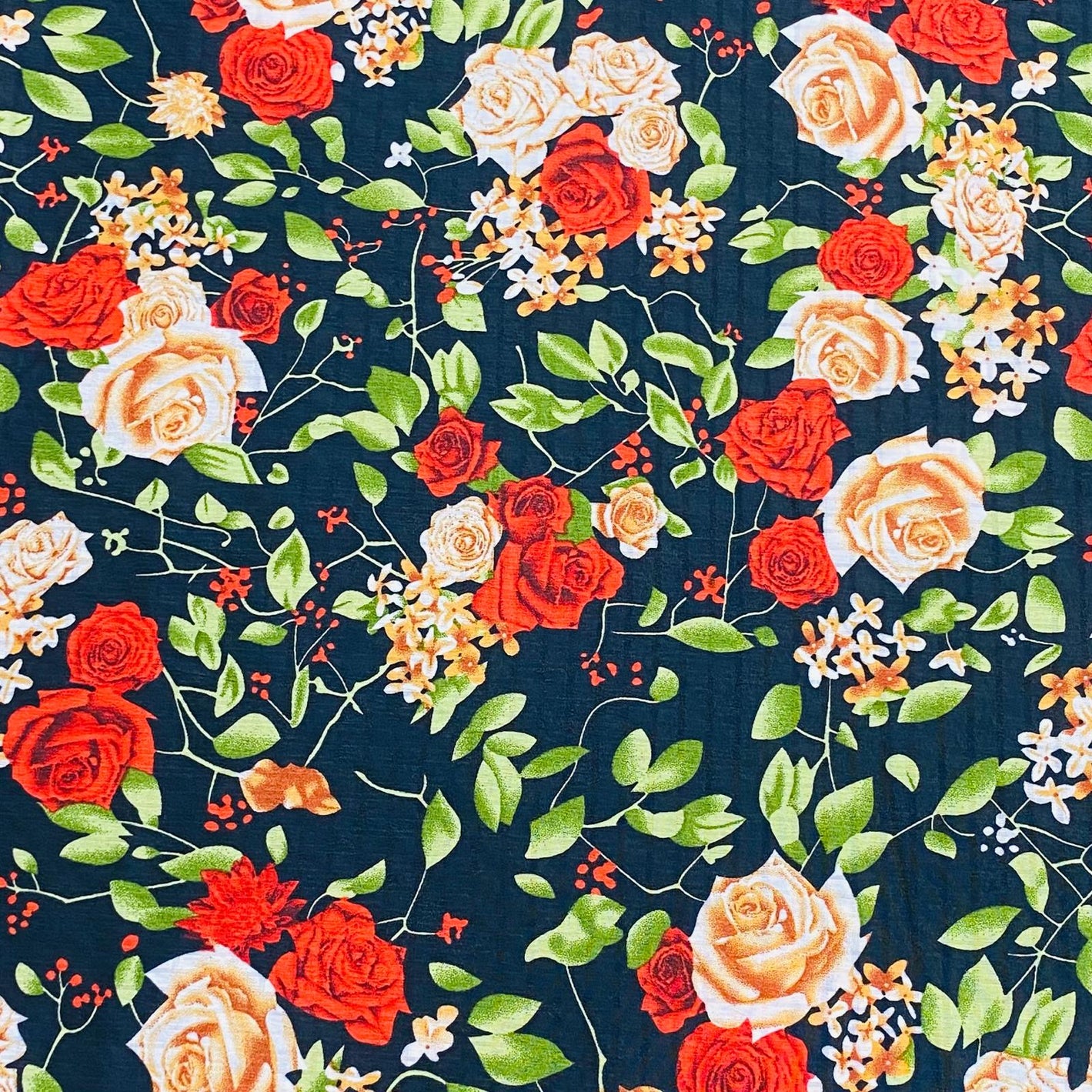 3 Metres Luxury Soft Printed Crepe - 55" Wide (Black Rose)