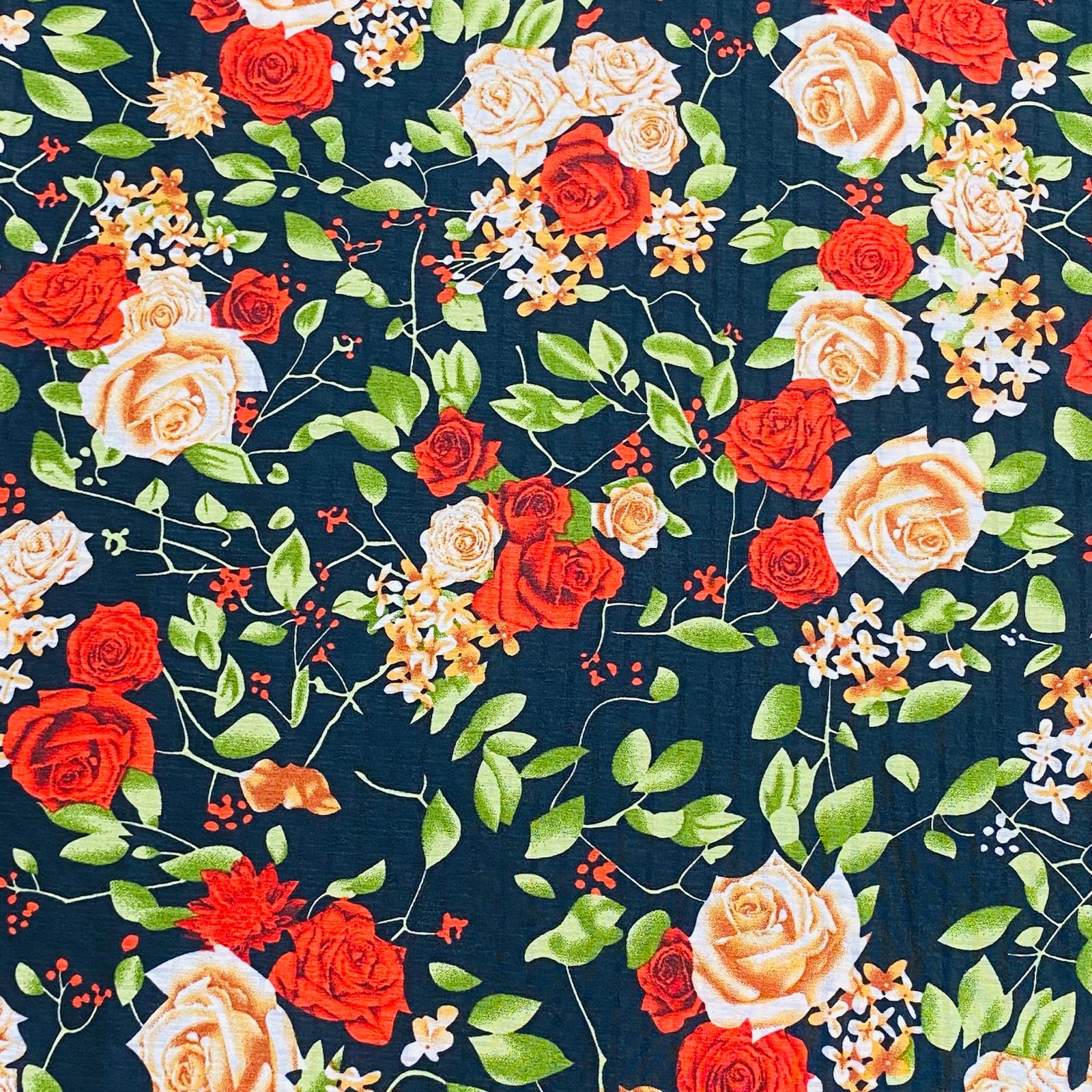 3 Metres Luxury Soft Printed Crepe - 55" Wide (Black Rose)