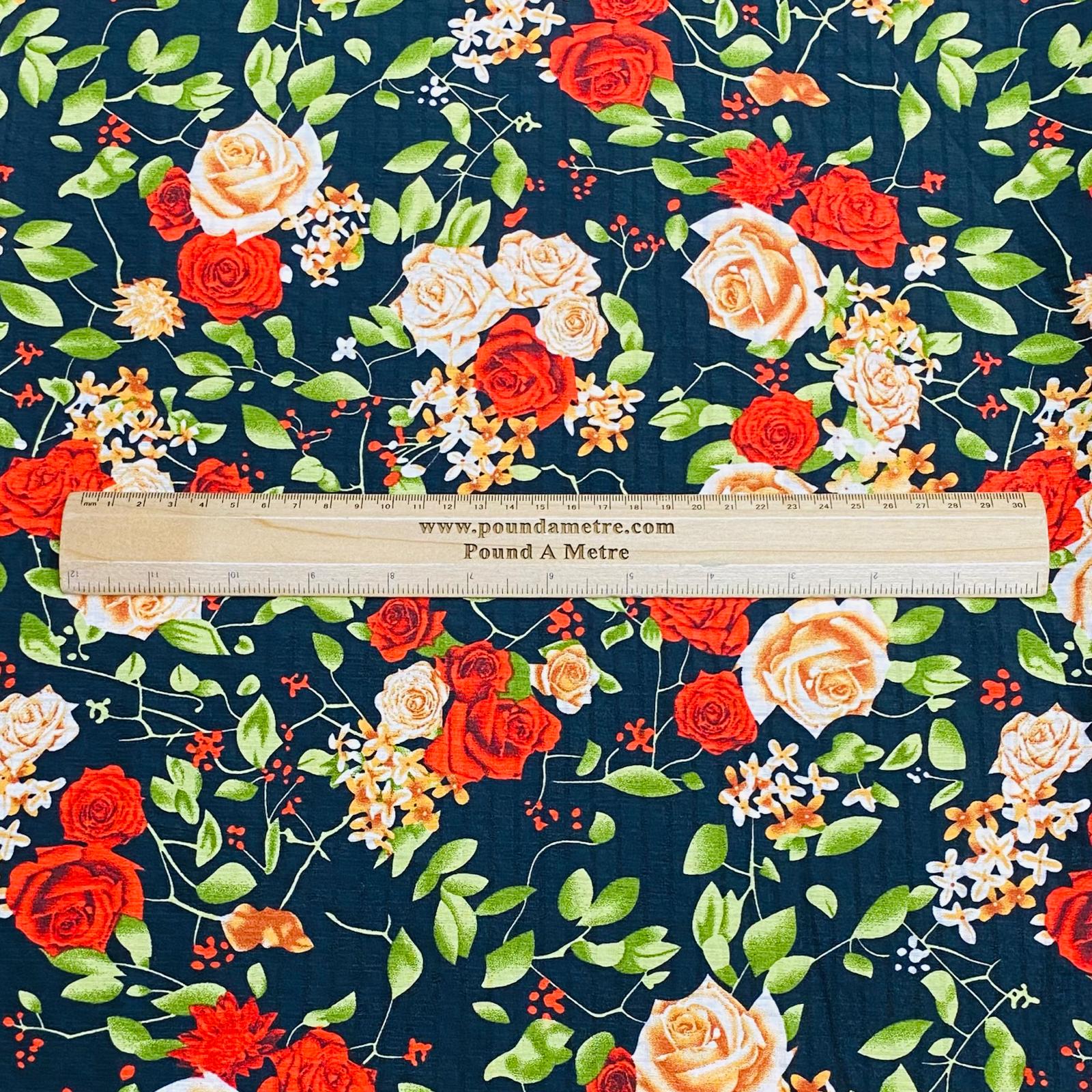 3 Metres Luxury Soft Printed Crepe - 55" Wide (Black Rose)