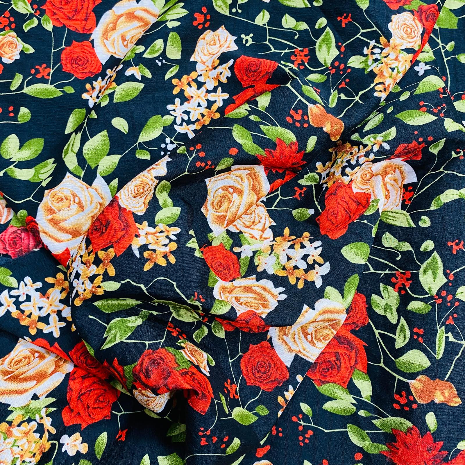 3 Metres Luxury Soft Printed Crepe - 55" Wide (Black Rose)