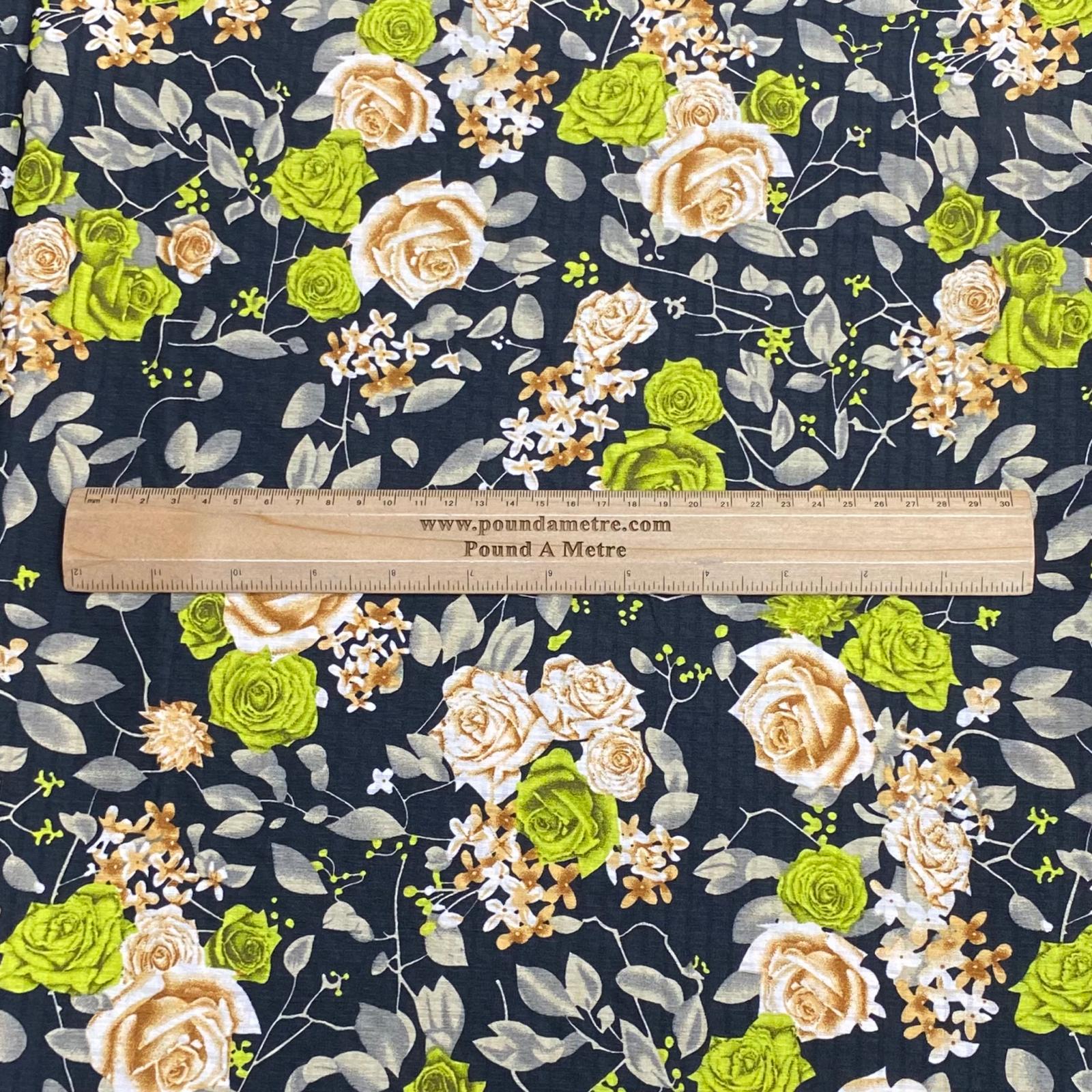 3 Metres Luxury Soft Printed Crepe - 55" Wide (Black & Green)