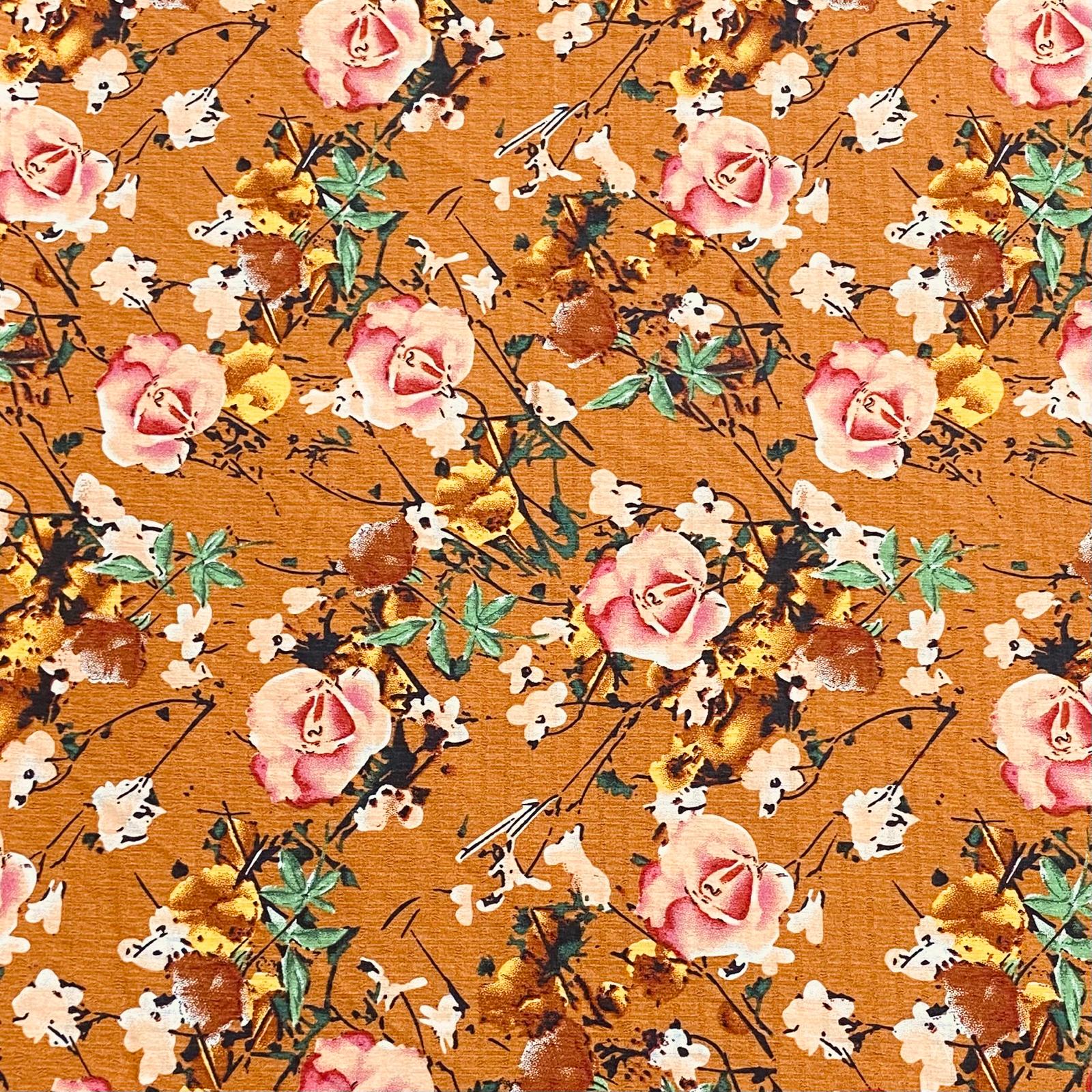 3 Metres Luxury Soft Printed Crepe - 55" Wide (Orange Floral)