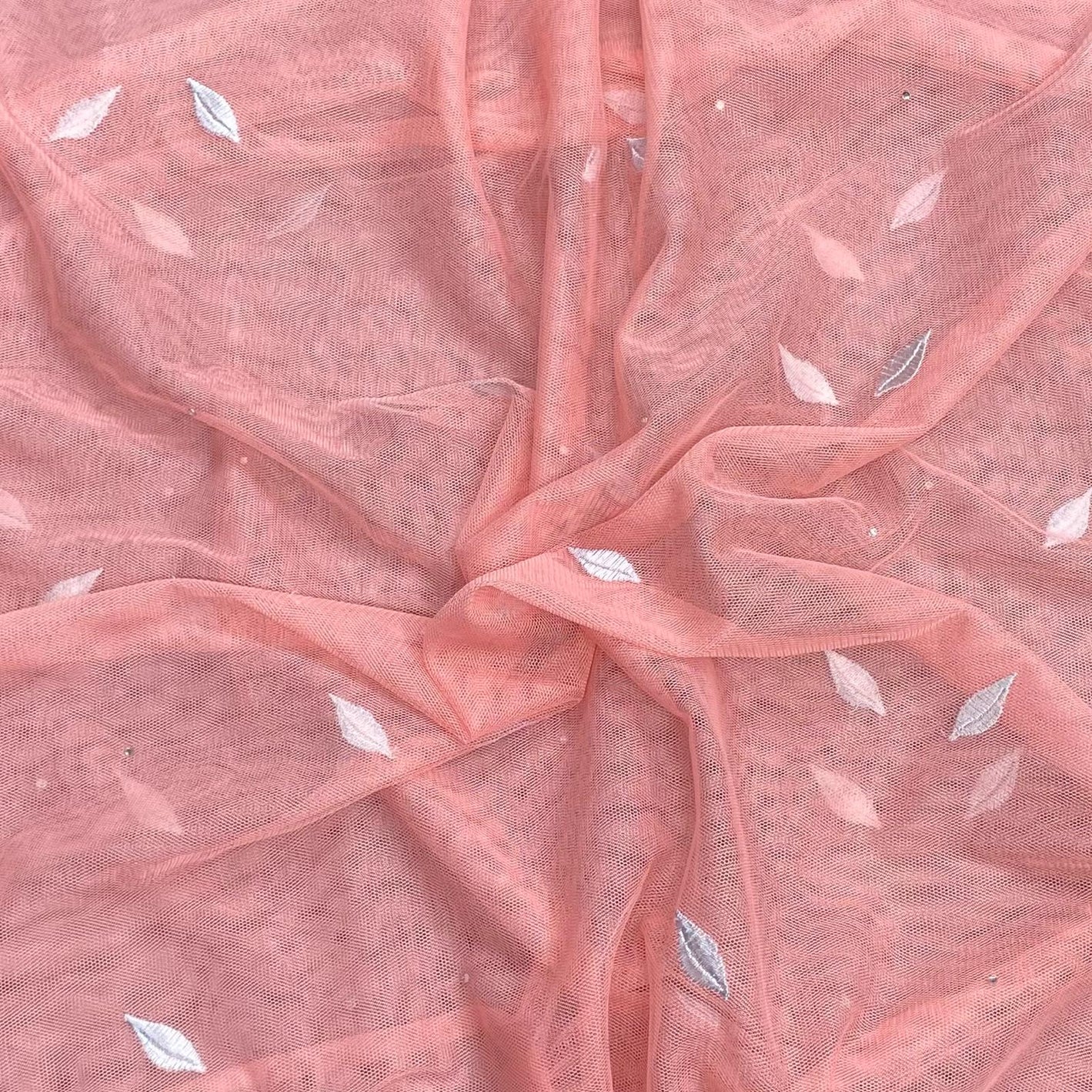 3 Metres Luxurious Embroidery Net - 45" Wide  (Peach & White)