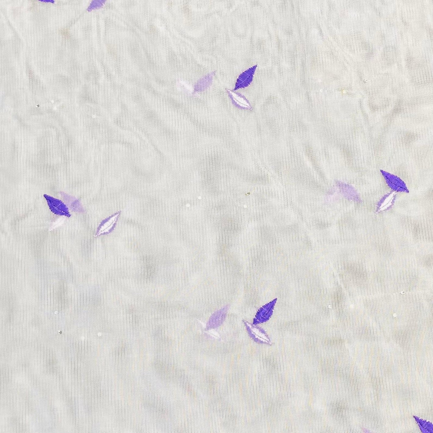 3 Metres Luxurious Embroidery Net - 45" Wide  (White & Purple)
