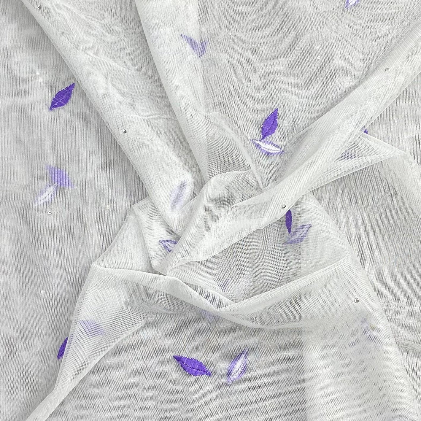 3 Metres Luxurious Embroidery Net - 45" Wide  (White & Purple)