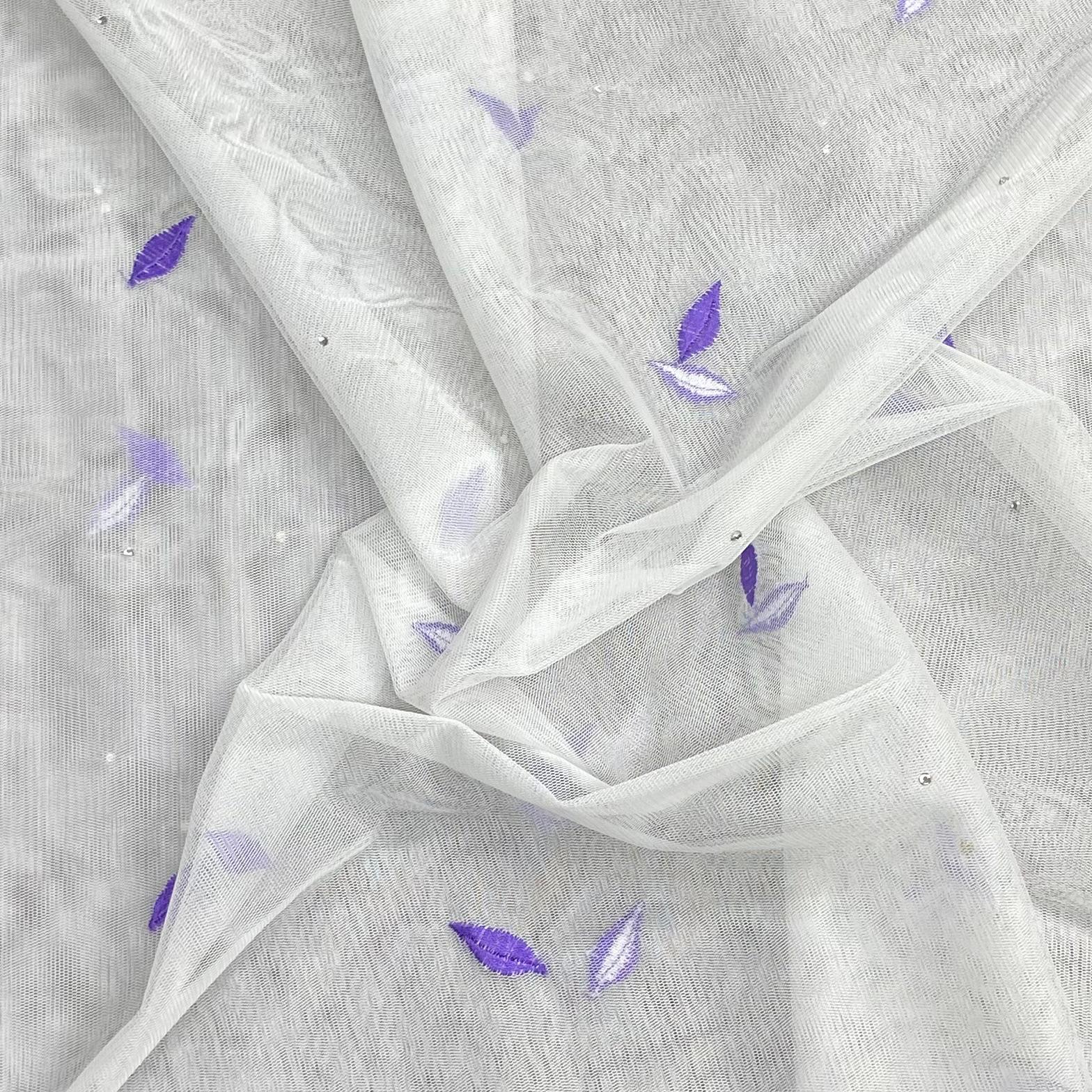 3 Metres Luxurious Embroidery Net - 45" Wide  (White & Purple)
