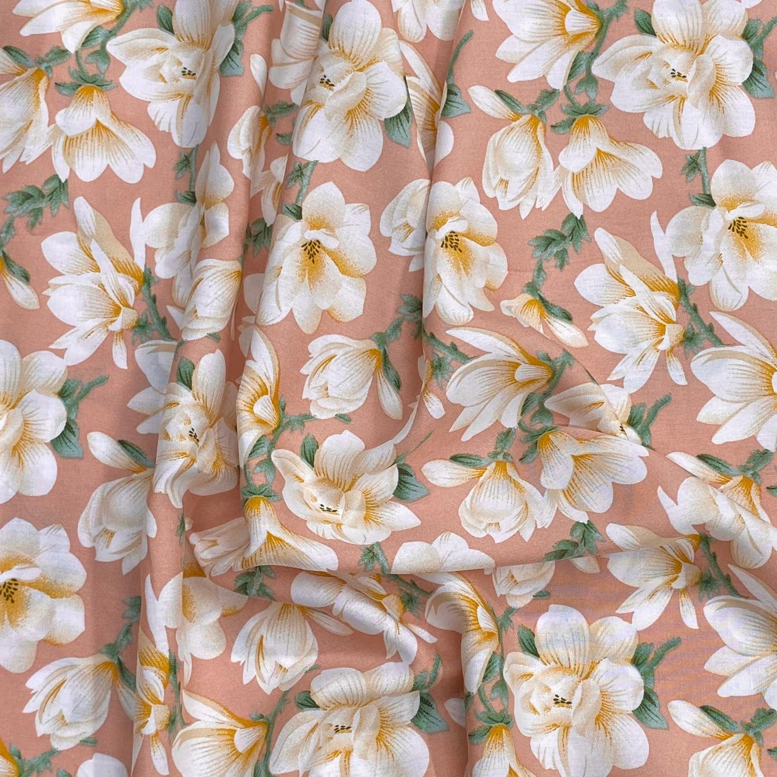 3 Metres, Premium Quality, Printed Dressmaking Viscose - 55" Wide (Pink Flower)