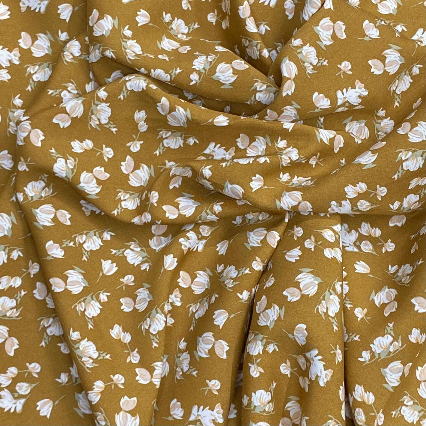 3 Metres, Premium Quality, Printed Dressmaking Viscose - 55" Wide (Mustard)