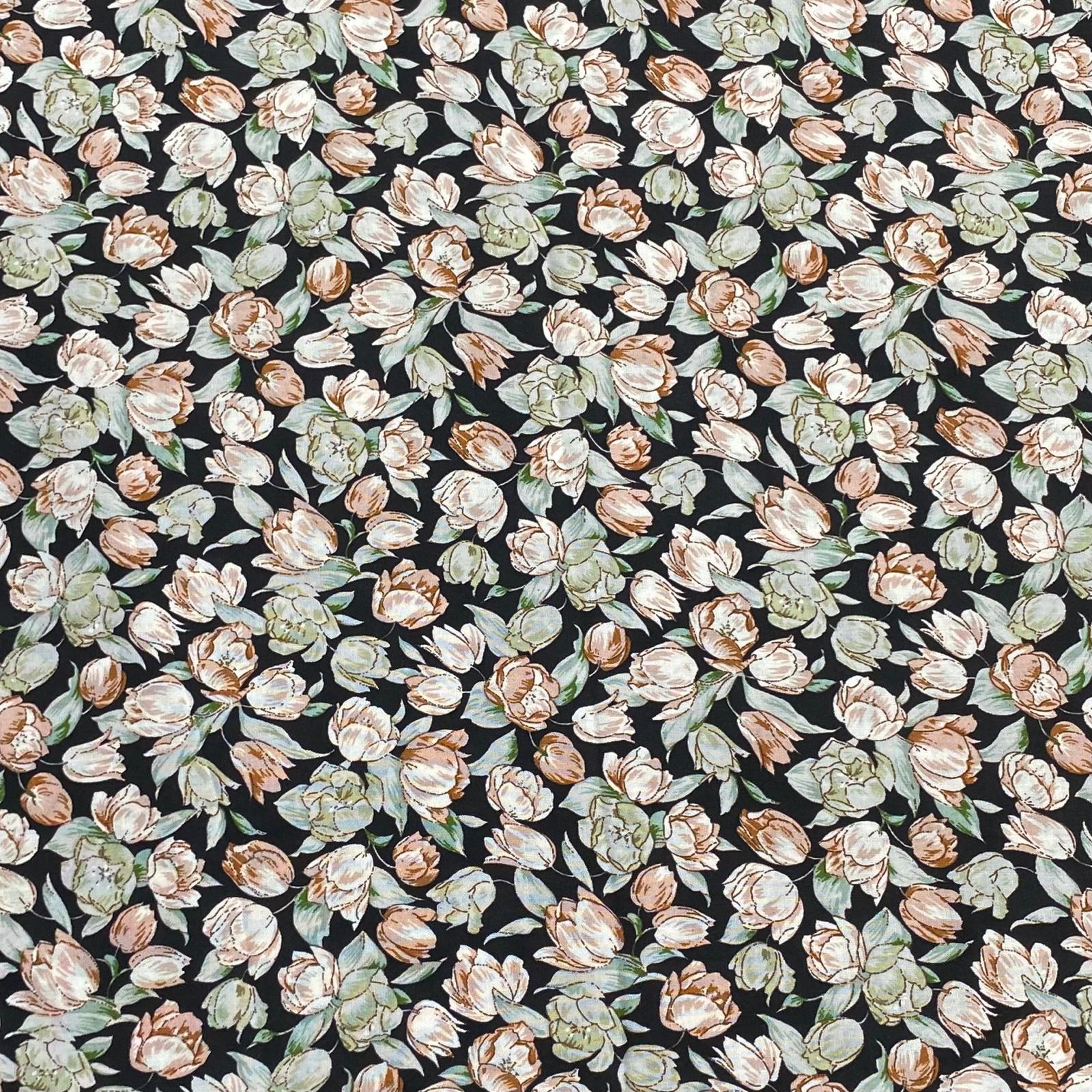 3 Metres, Premium Quality, Printed Dressmaking Viscose - 55" Wide (Black Blossom)