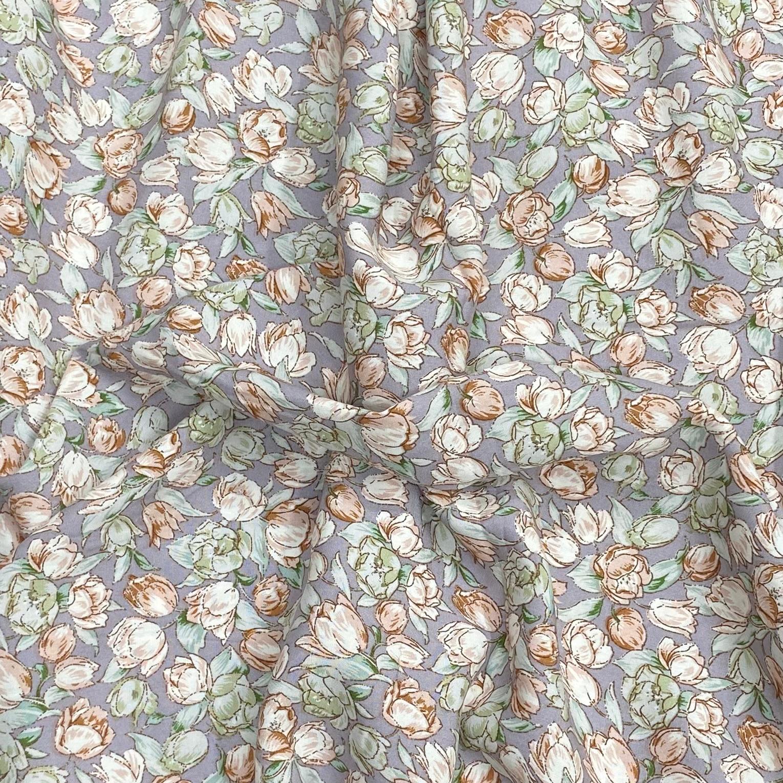 3 Metres, Premium Quality, Printed Dressmaking Viscose - 55" Wide (Grey Blossom)