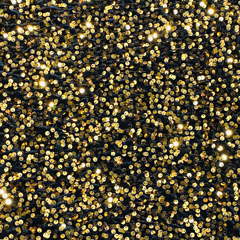 Luxurious Sequins On Velvet- 55" Wide - (Black & Gold)
