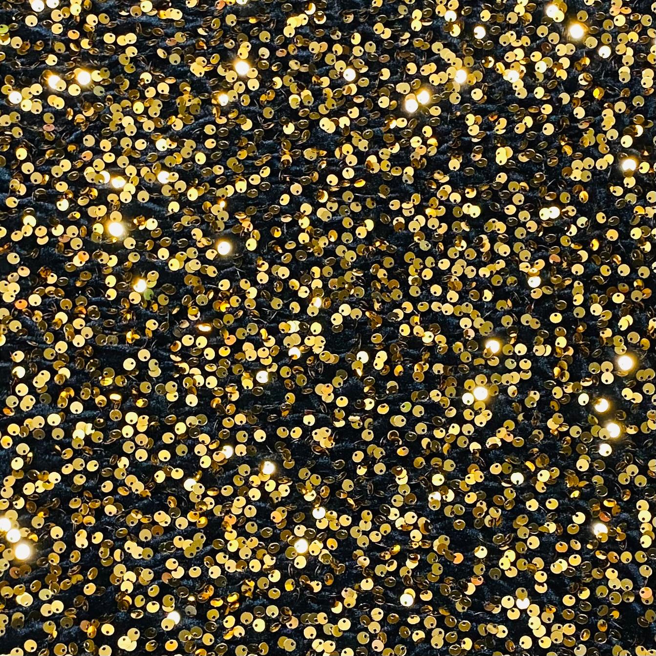 Luxurious Sequins On Velvet- 55" Wide - (Black & Gold)