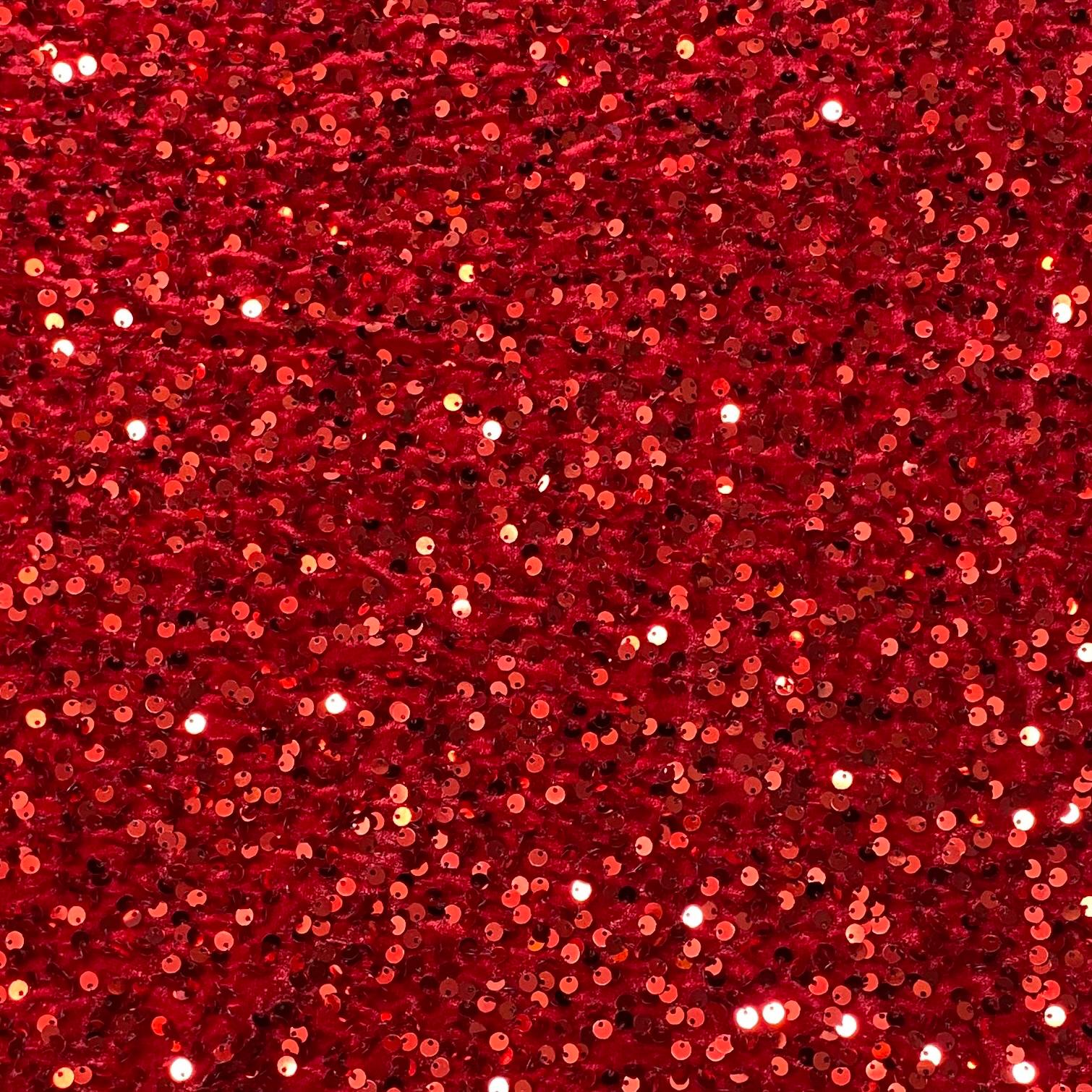 Luxurious Sequins On Velvet- 55" Wide - (Red)