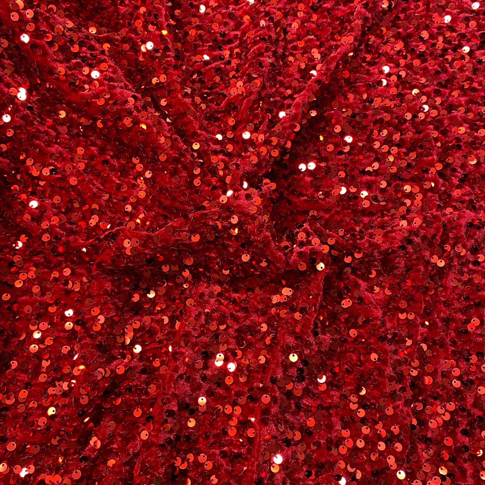 Luxurious Sequins On Velvet- 55" Wide - (Red)