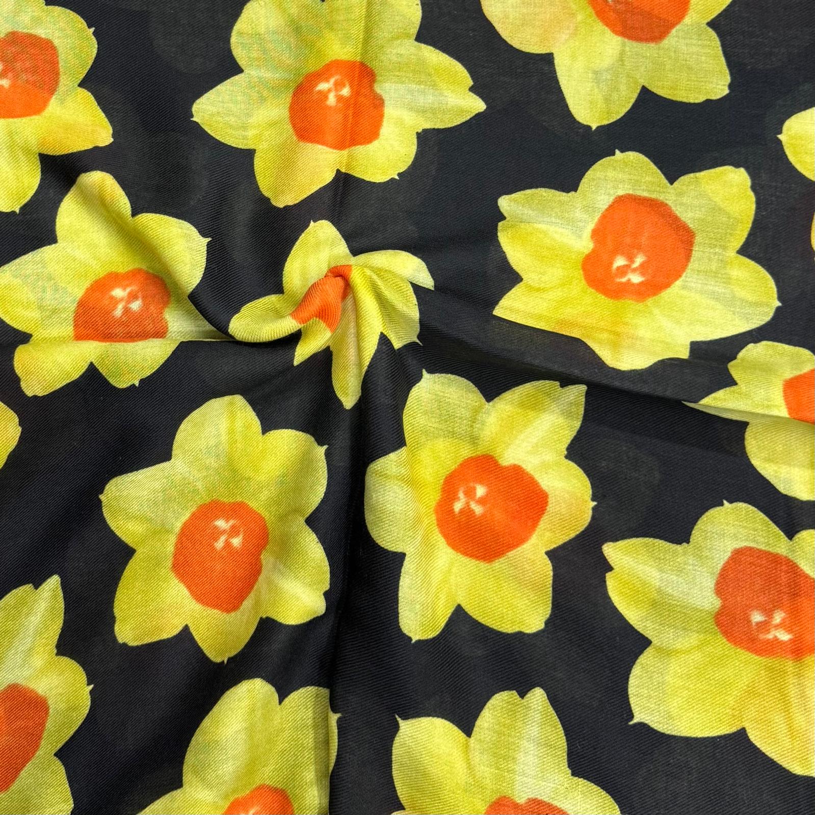 1.8 Metre Super Soft Pashmina Fabric - 37"-  (Yellow Roses)