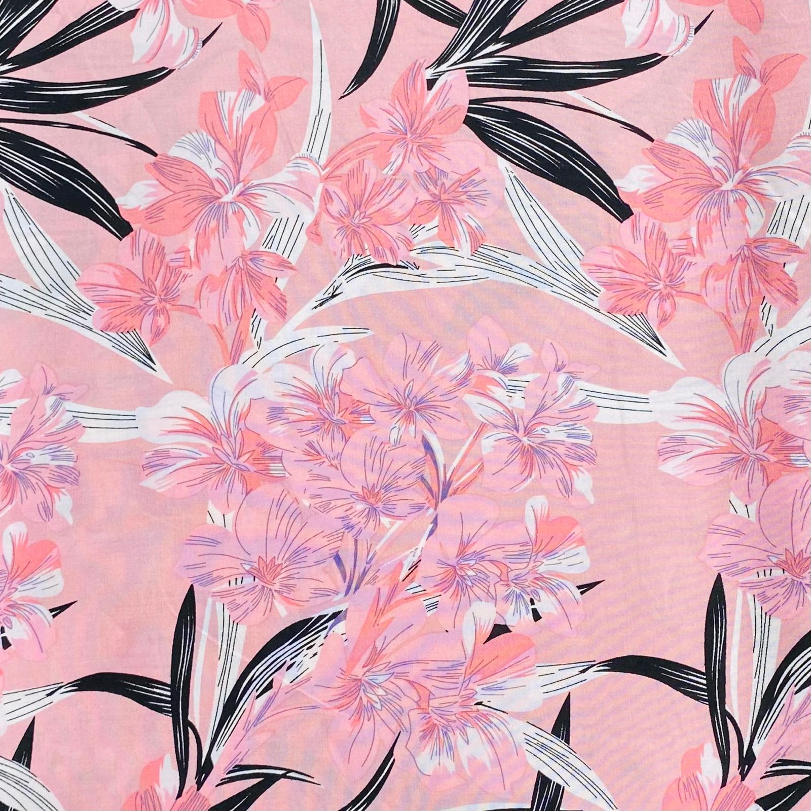 3 Metres, Printed Summer Dressmaking Viscose Fabric - Pink Bamboo