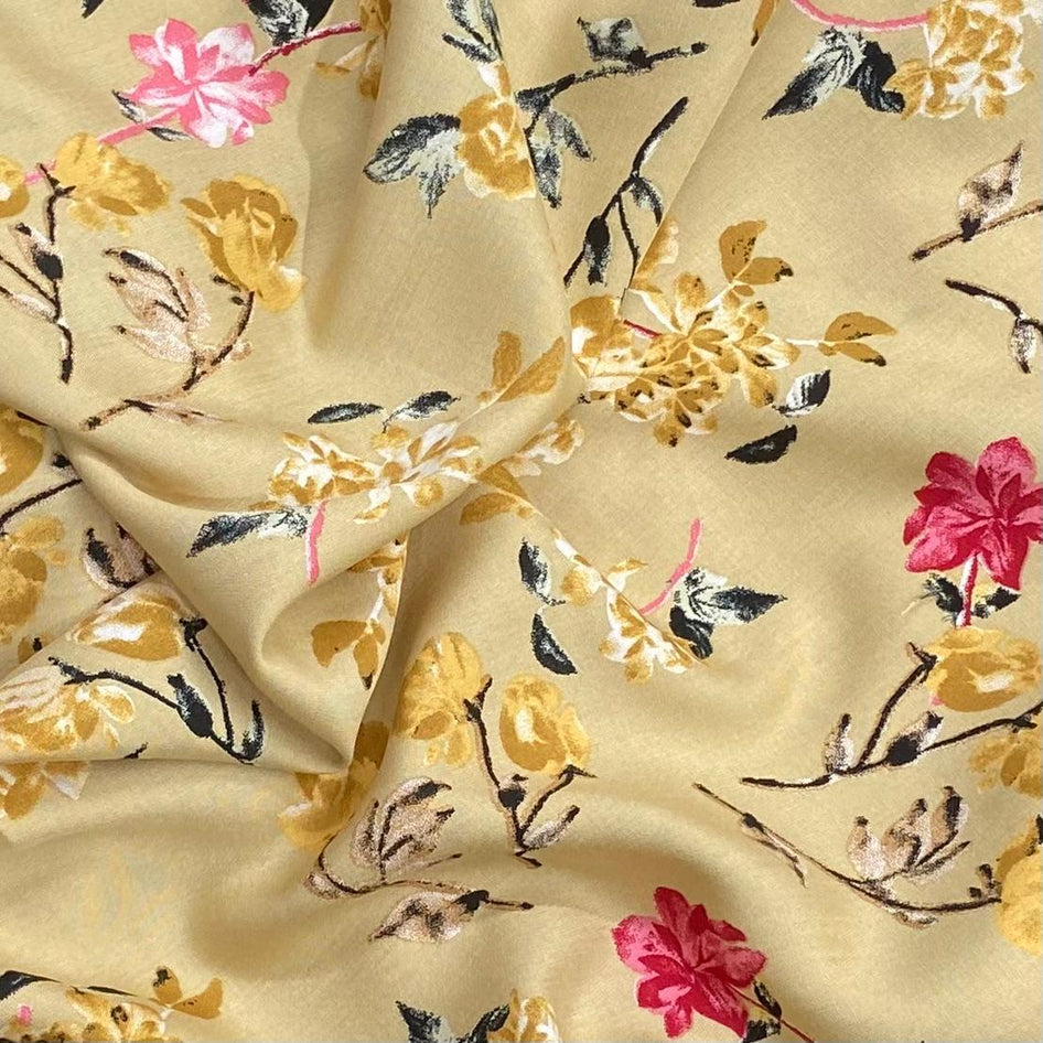 3 Metres, Printed Summer Dressmaking Viscose Fabric - Yellow