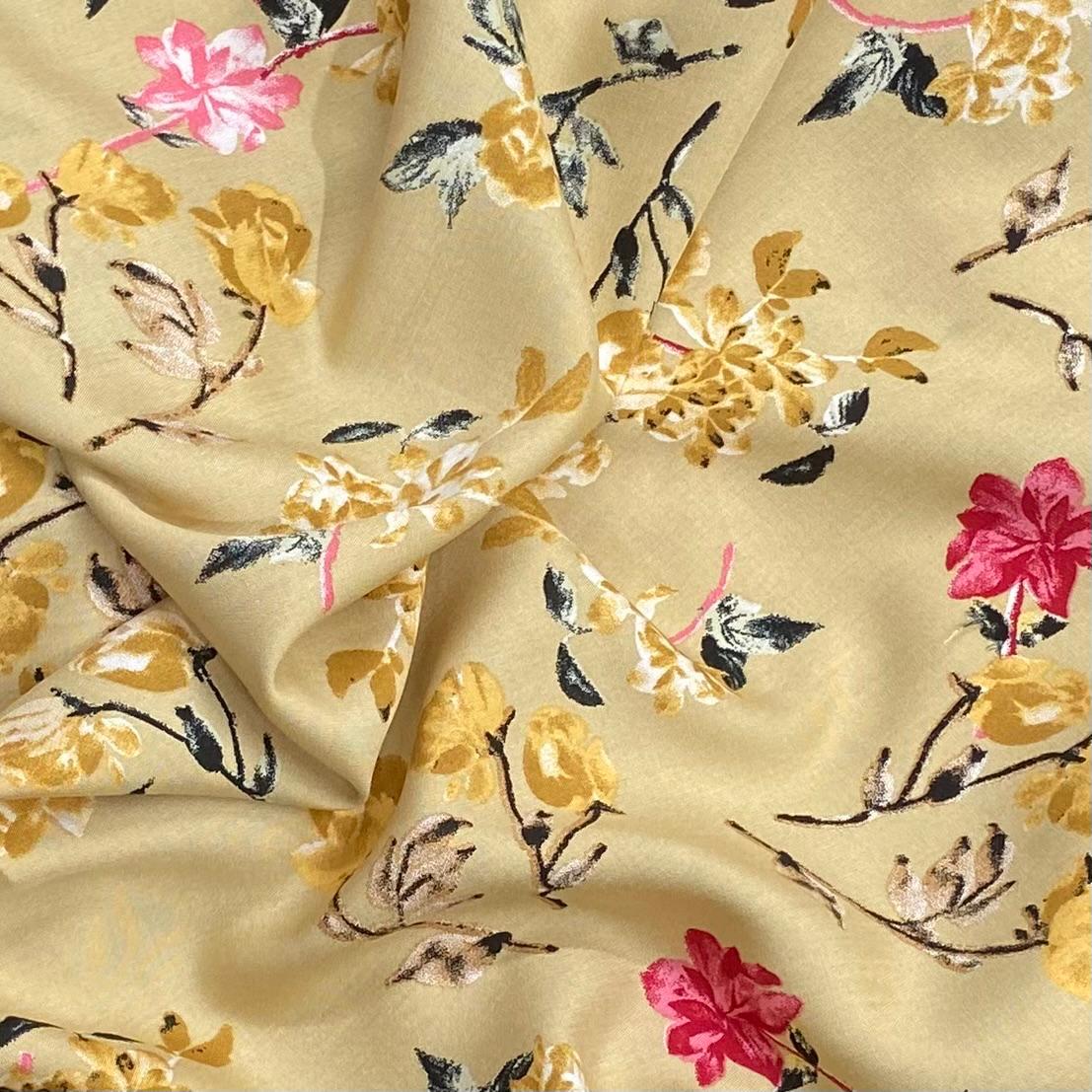 3 Metres, Printed Summer Dressmaking Viscose Fabric - Yellow