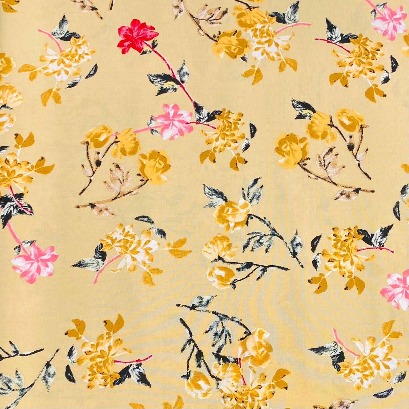 3 Metres, Printed Summer Dressmaking Viscose Fabric - Yellow