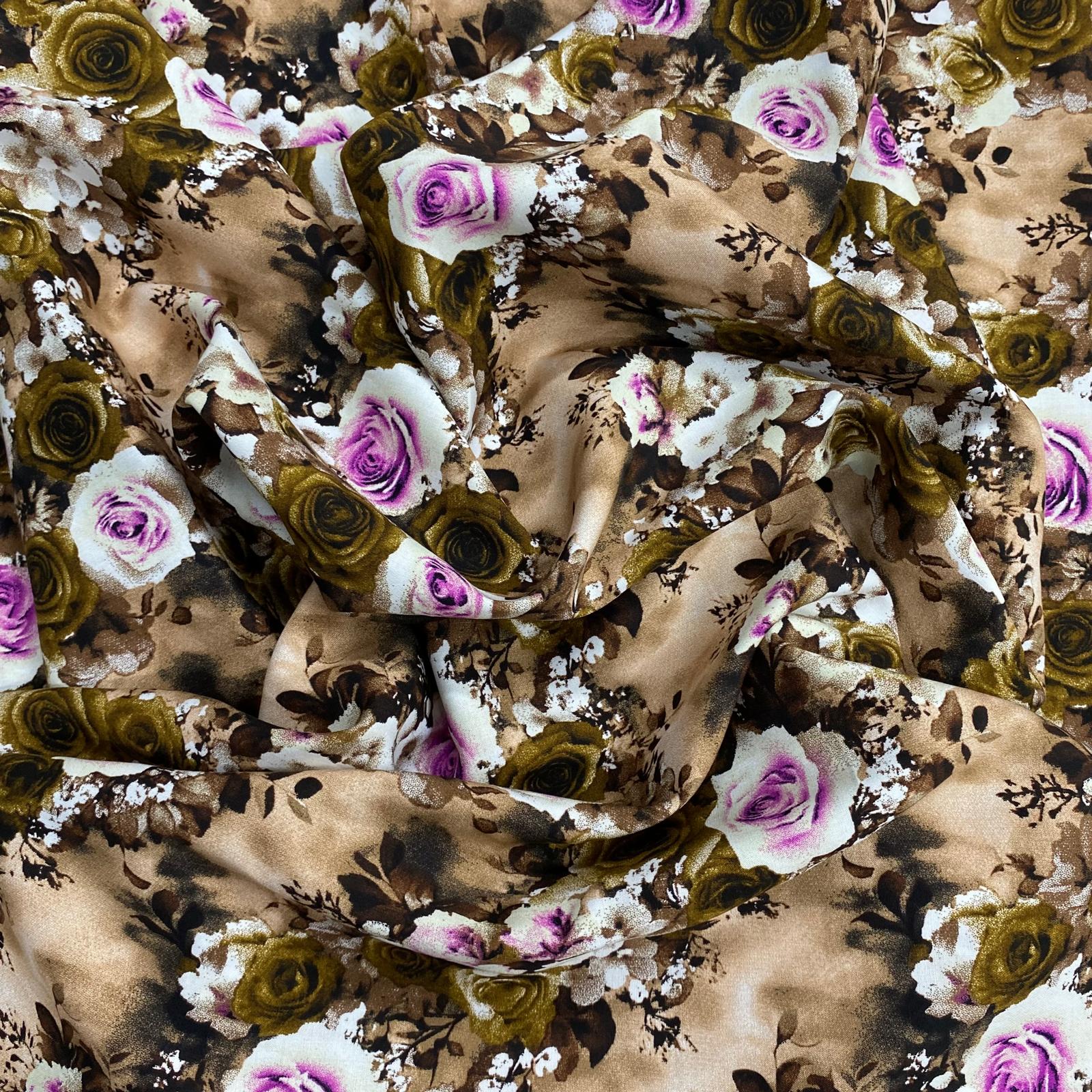 3 Metres, Printed Summer Dressmaking Viscose Fabric - Brown & Beige