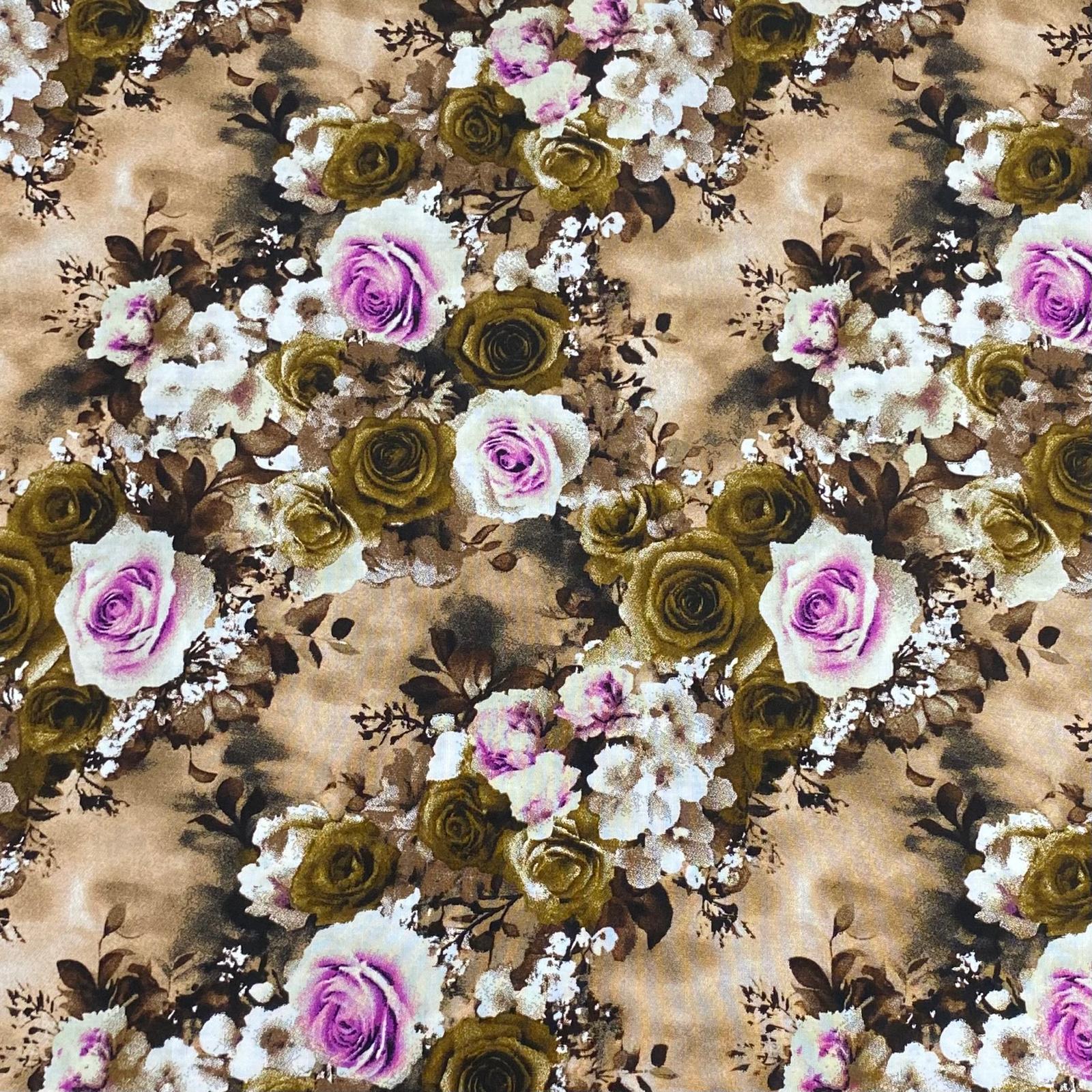 3 Metres, Printed Summer Dressmaking Viscose Fabric - Brown & Beige