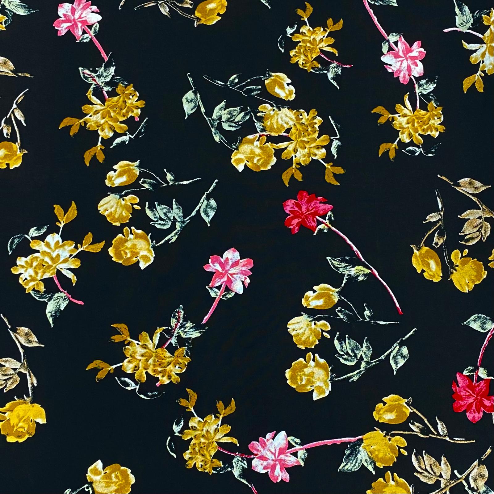 3 Metres, Printed Summer Dressmaking Viscose Fabric - Black