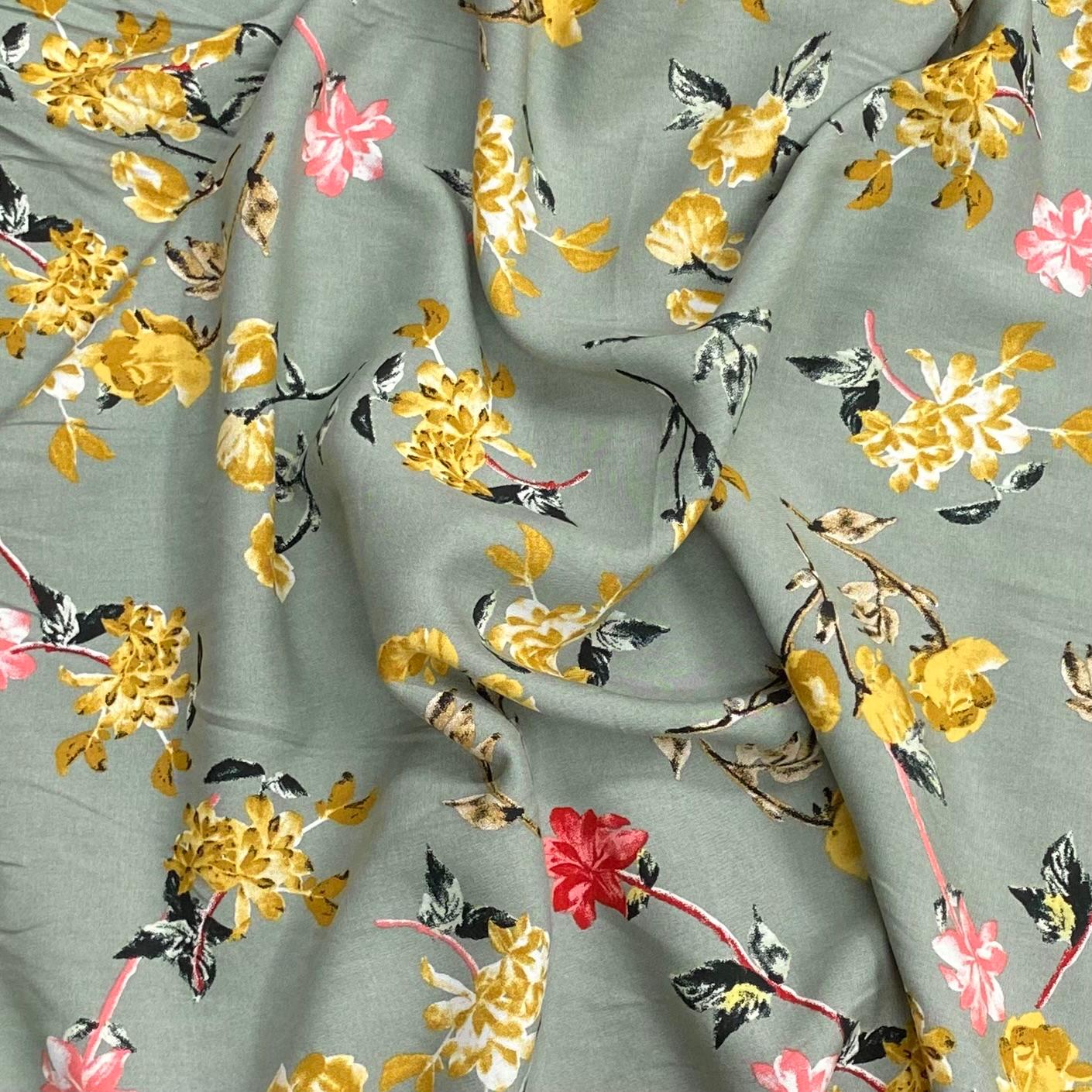 3 Metres, Printed Summer Dressmaking Viscose Fabric - Sage