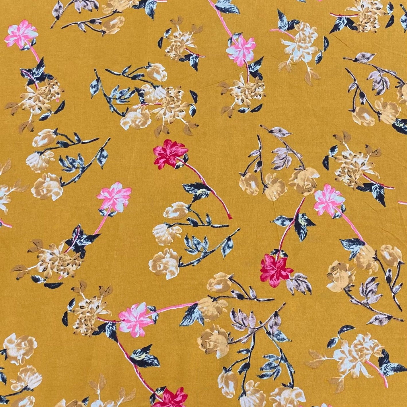 3 Metres, Printed Summer Dressmaking Viscose Fabric - Gold