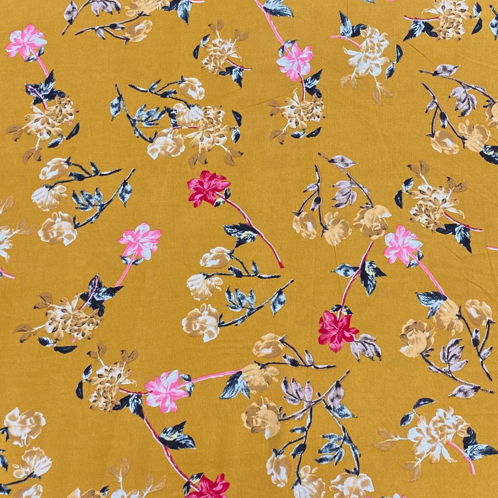 3 Metres, Printed Summer Dressmaking Viscose Fabric - Gold