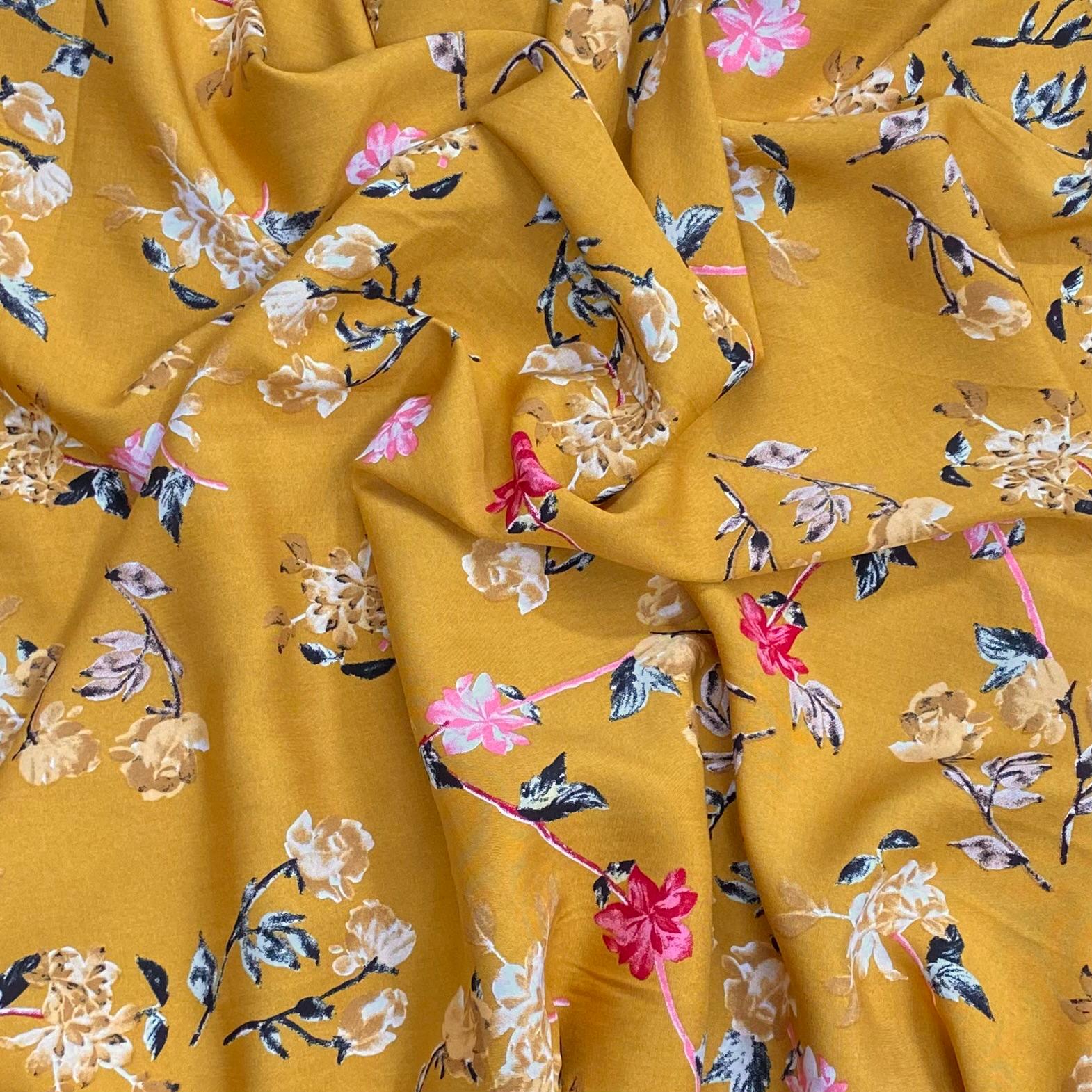 3 Metres, Printed Summer Dressmaking Viscose Fabric - Gold
