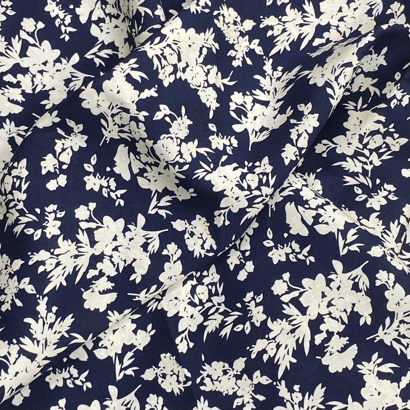 3 Metres, Printed Summer Dressmaking Viscose Fabric - Navy Flower