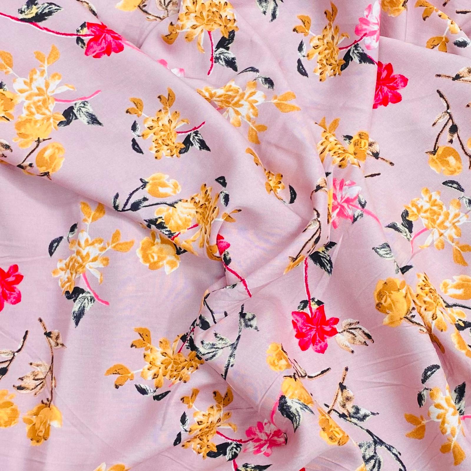3 Metres, Printed Summer Dressmaking Viscose Fabric - Baby Pink