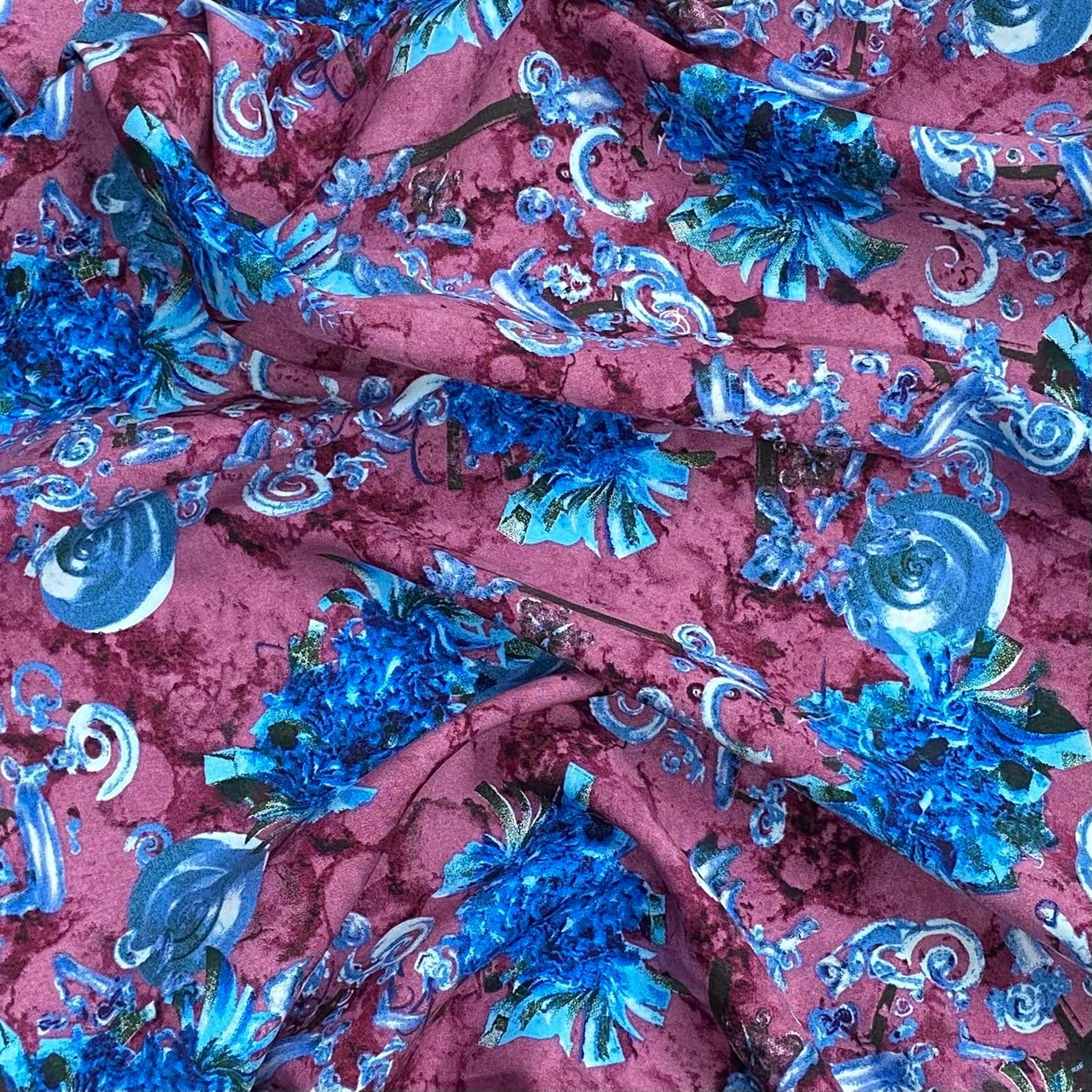 3 Metres, Printed Summer Dressmaking Viscose Fabric - Purple & Blue